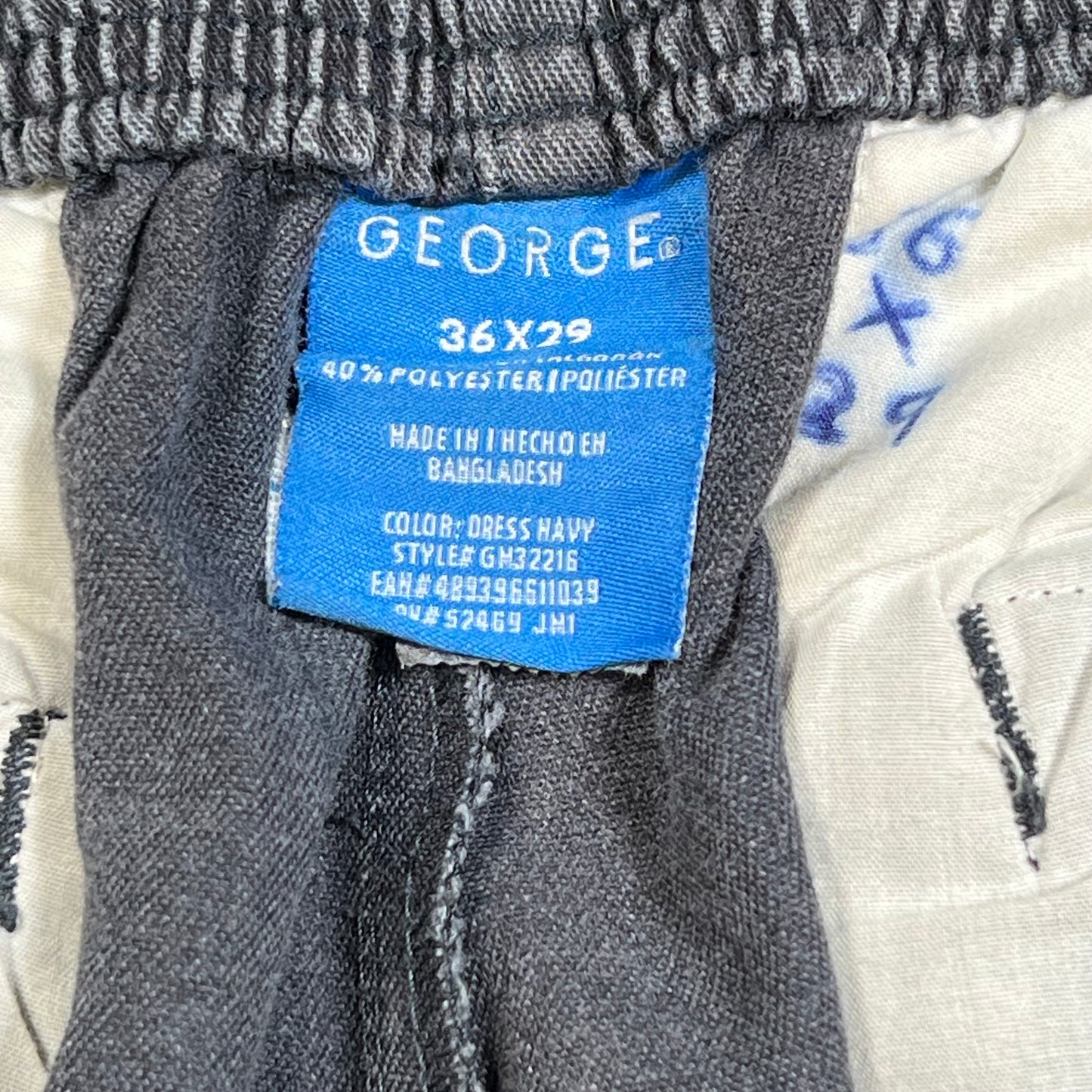 George Washed Navy Elastic Waist Pants Size 36x29 USED v16534