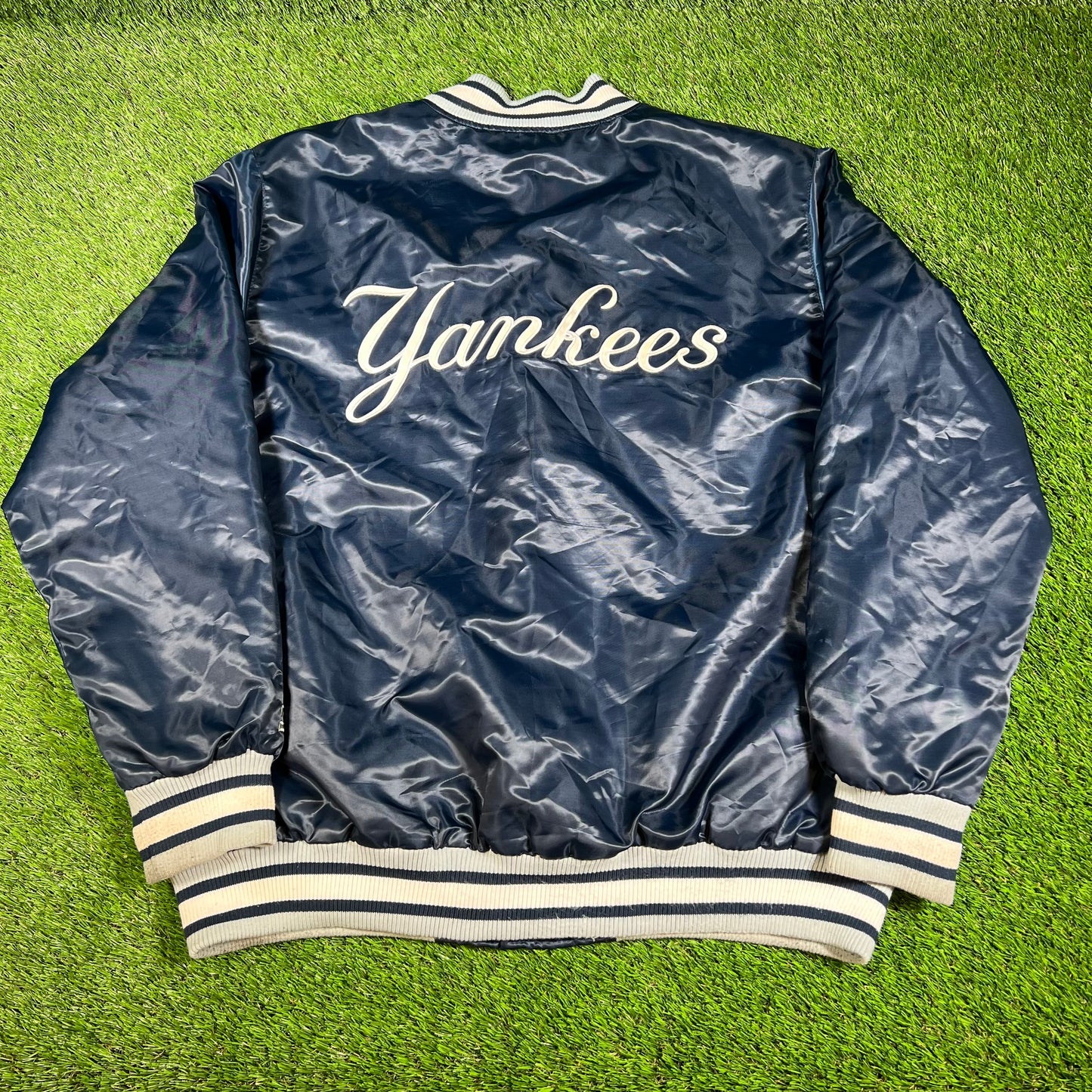 Yankees Satin Starter Navy Blue Jacket Size XXL USED v16577