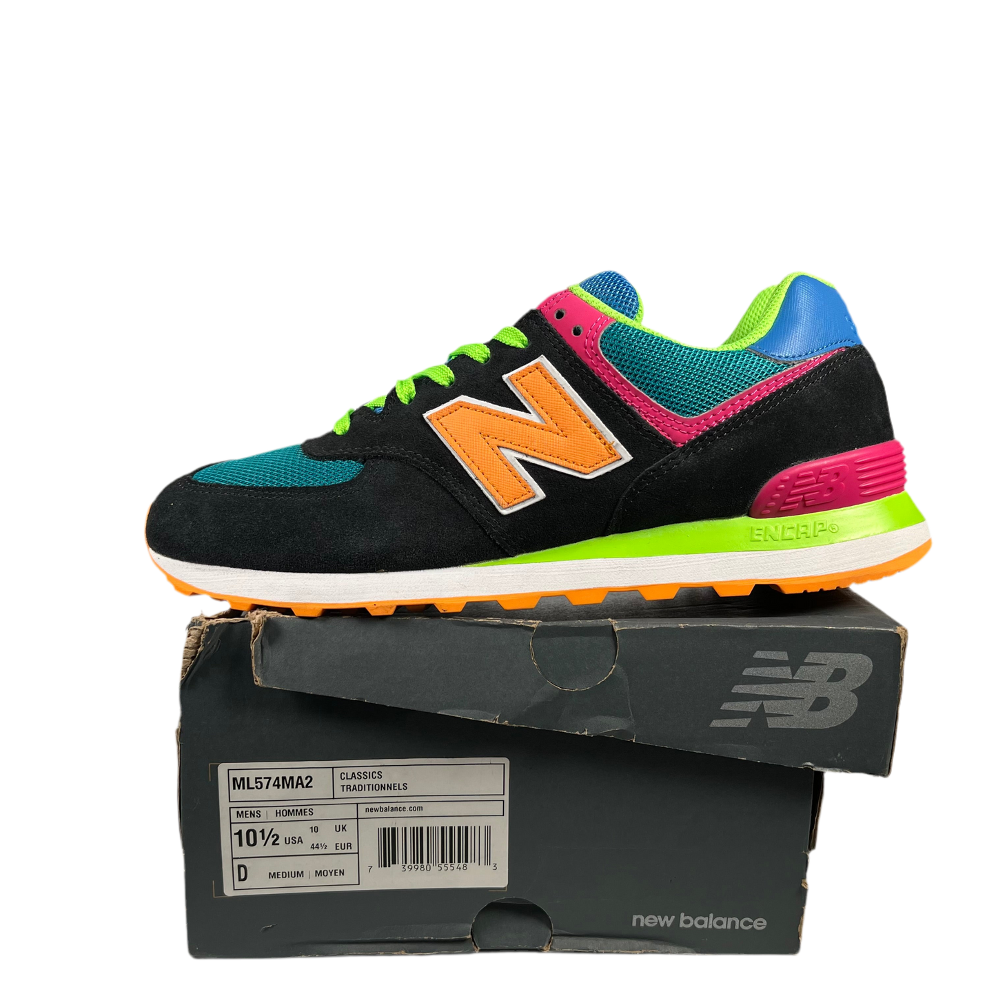 New Balance 574 Black Energy Lime (2020) Size 10.5 NEW s18756