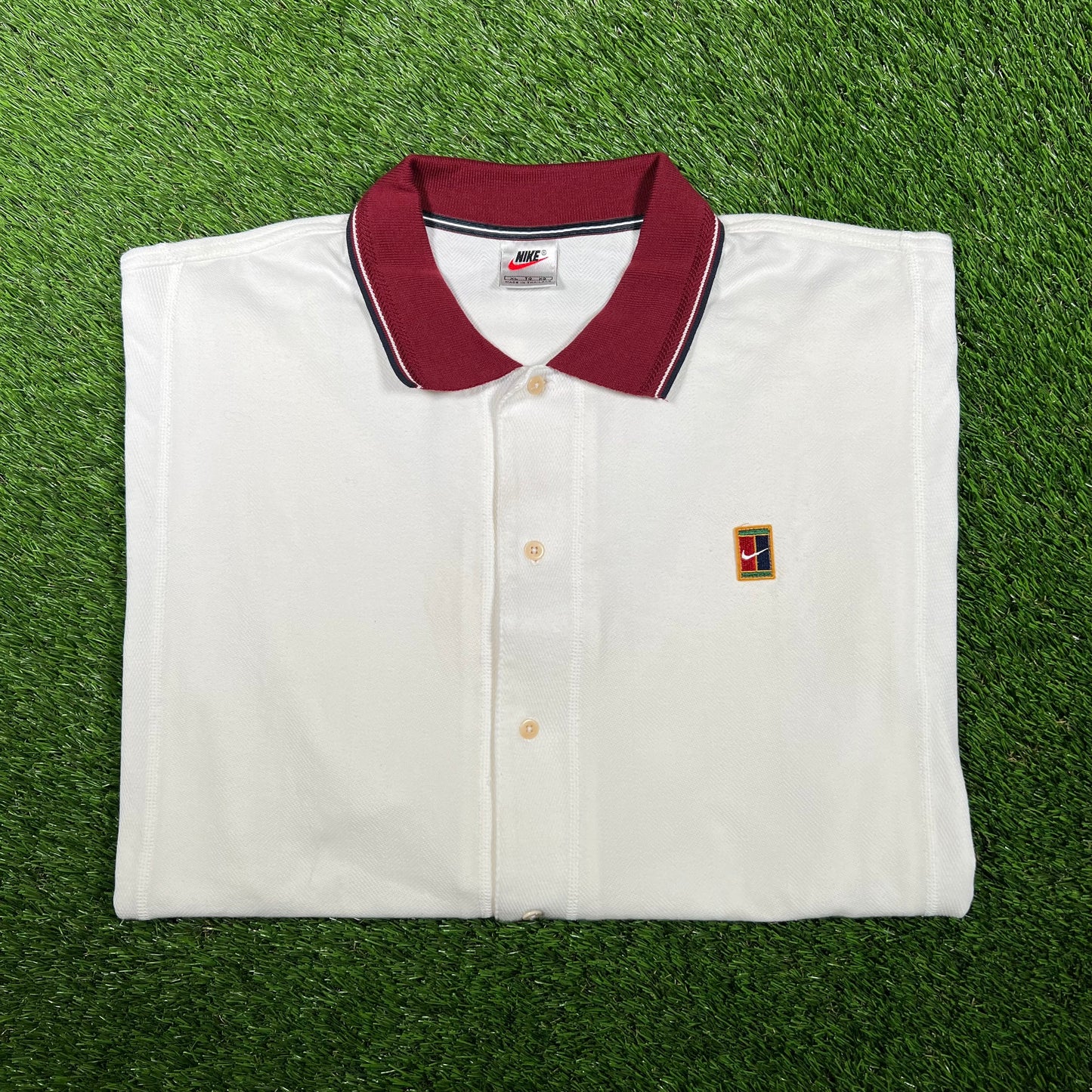 1990s Nike Challange Court White Polo Tee Size XL USED v17094