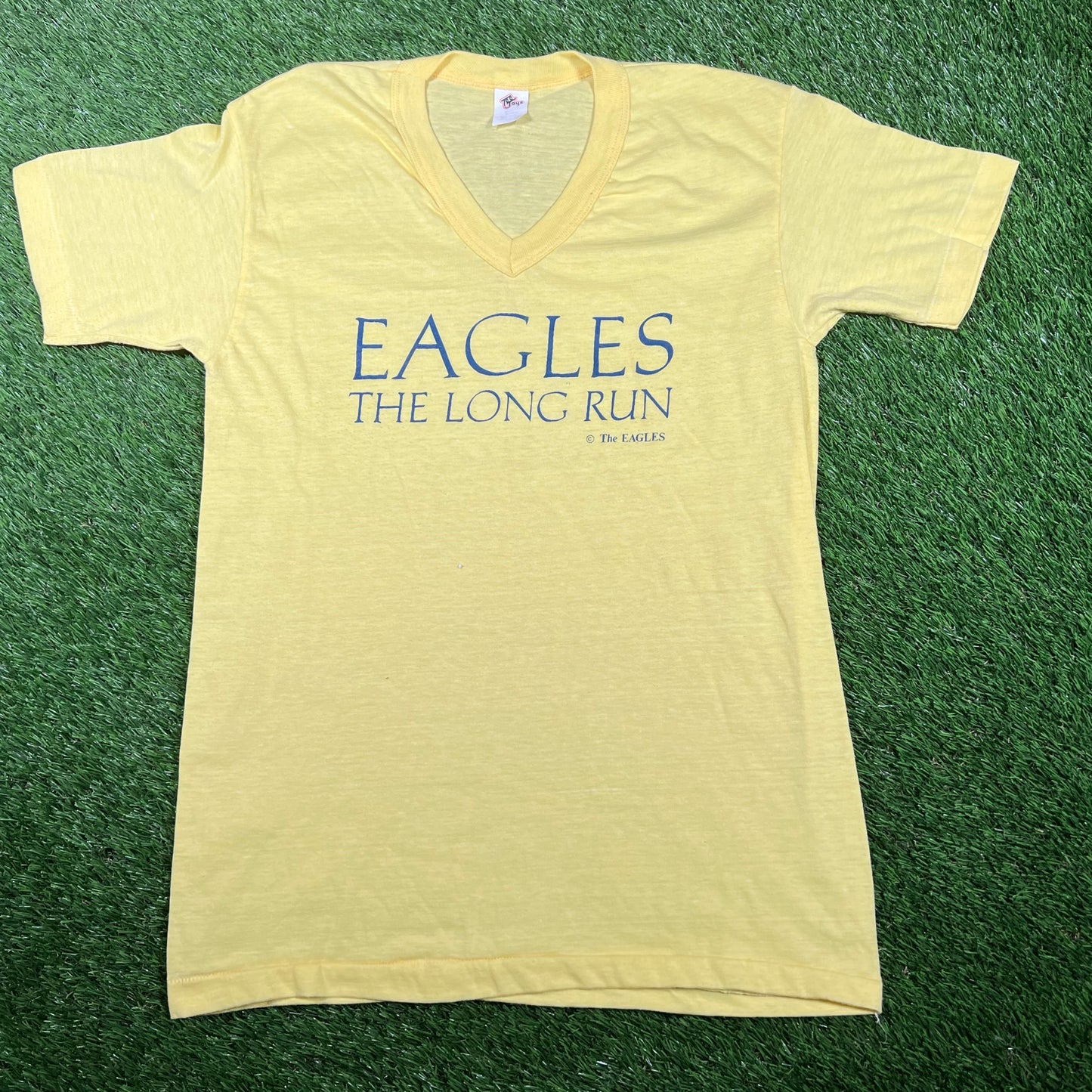 1980s Eagles The Long Run Yellow Tee Size Large USED v17087