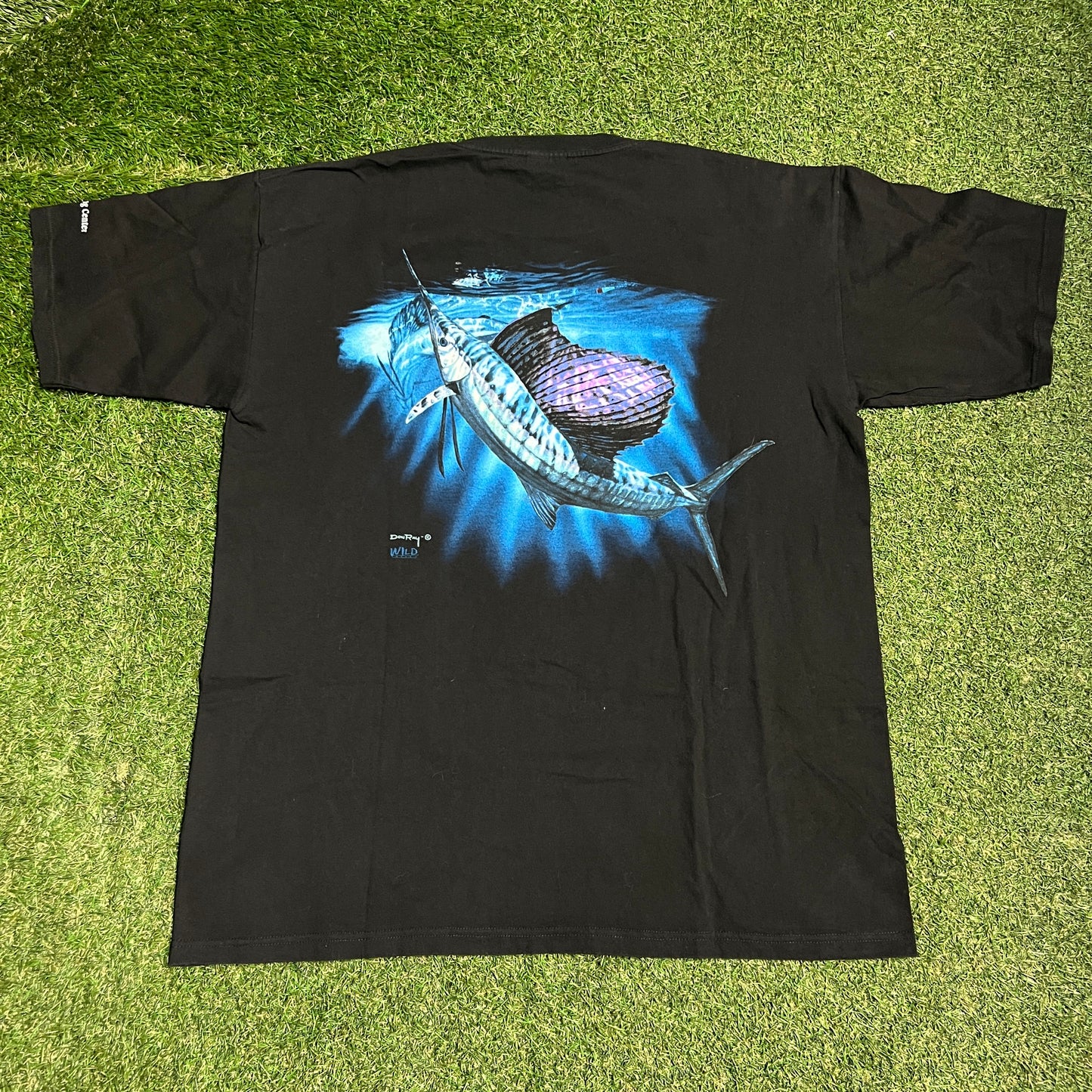 Y2K Blue Marlin "Wild" Tag Black Pocket Tee Size XL USED v16372