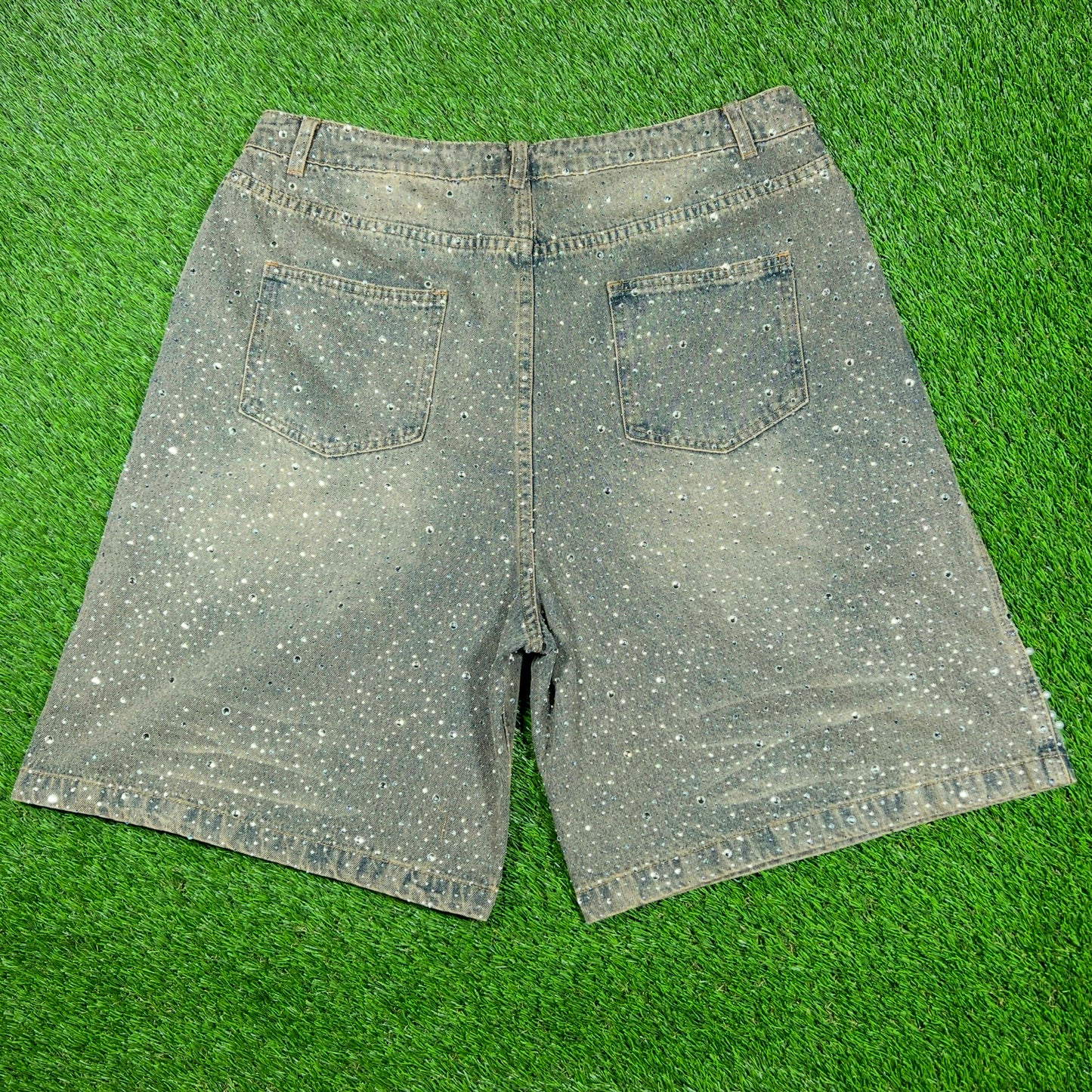 Vale Rainforst Rhinestone Denim Washed Jean Jhorts Size 34 NEW x14790