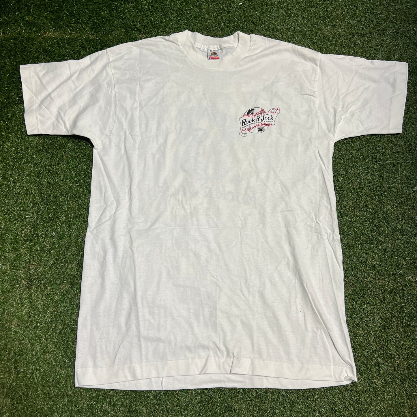 1990s MTV Rock n Jock Softball White Tee Size XL USED v16150