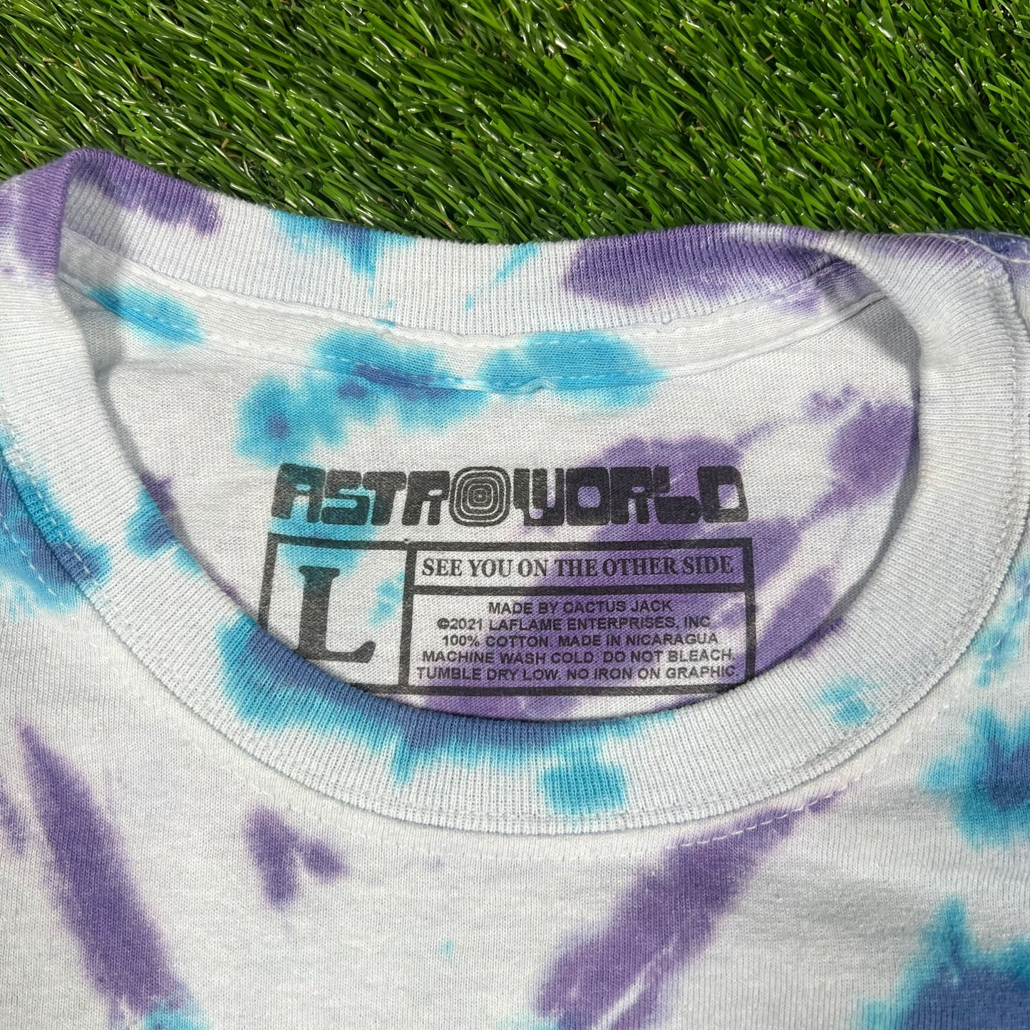 2021 Astroworld Fest Fire Head Tie Dye Tee Size Large USED x14570