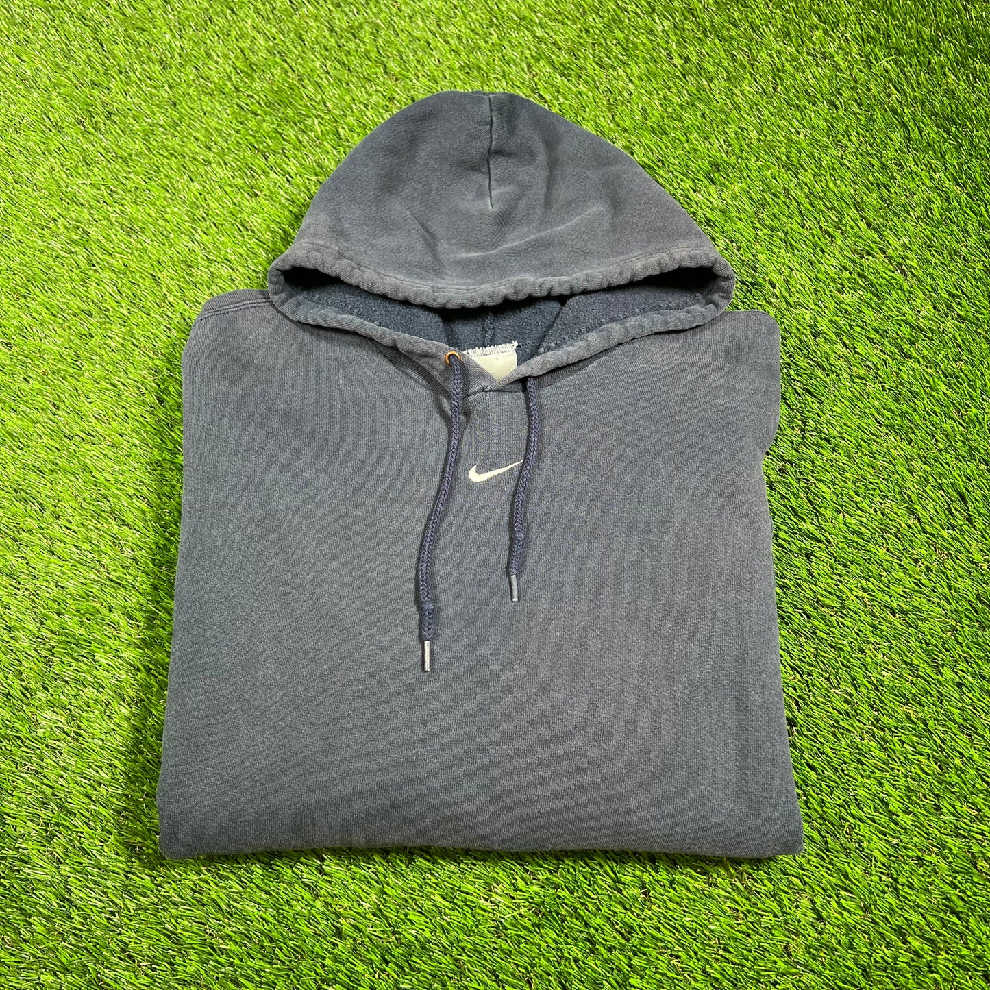 Y2K Nike Navy Center Swoosh Hoodie Size Large USED v16570