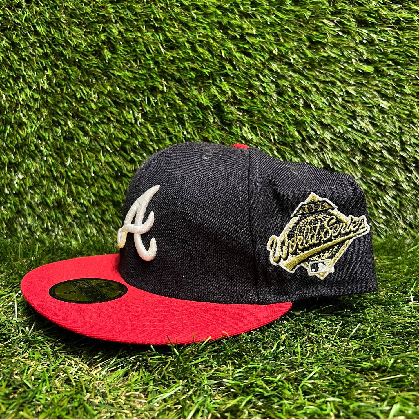 World Series New Era Atlanta Braves '95 Patch Navy Hat Size 8 USED v16156