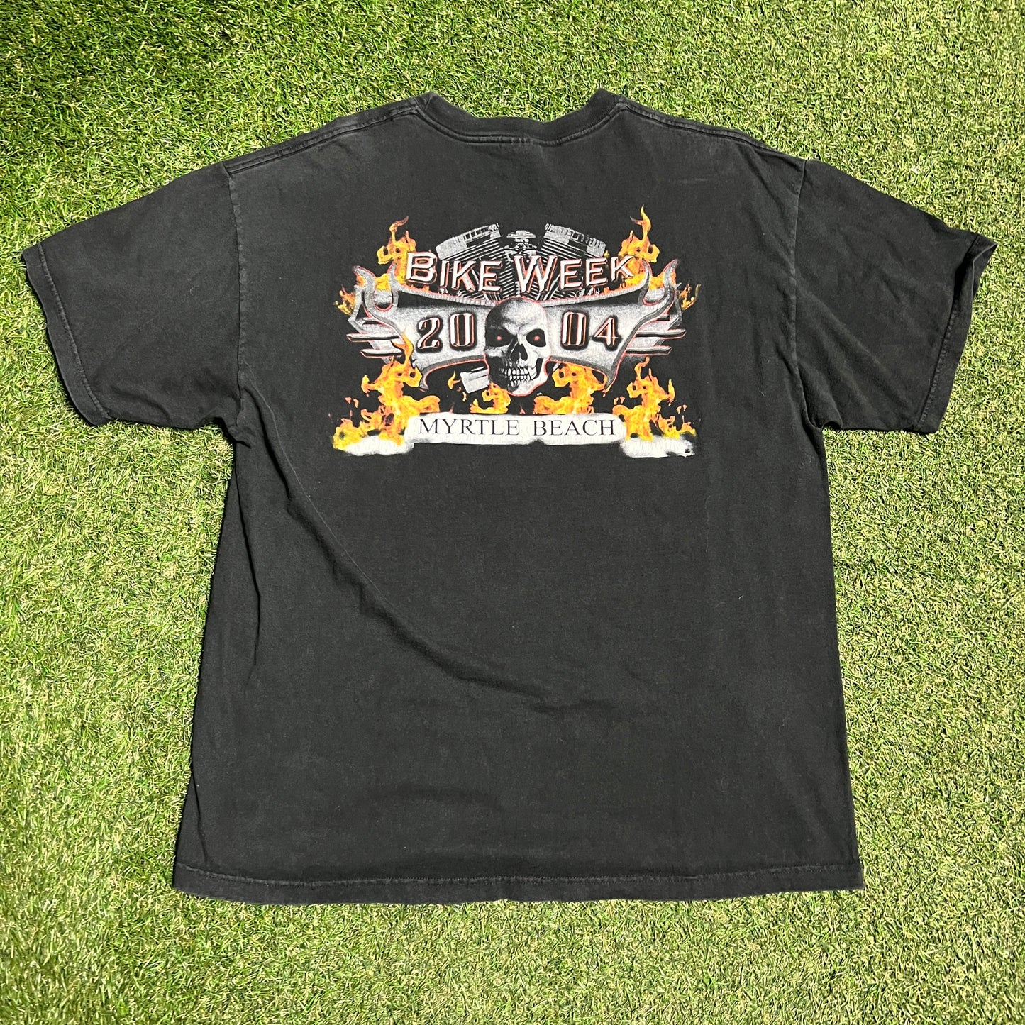 2004 Bike Week Myrtle Beach Skull & Flames Black Tee Size XL USED v16279