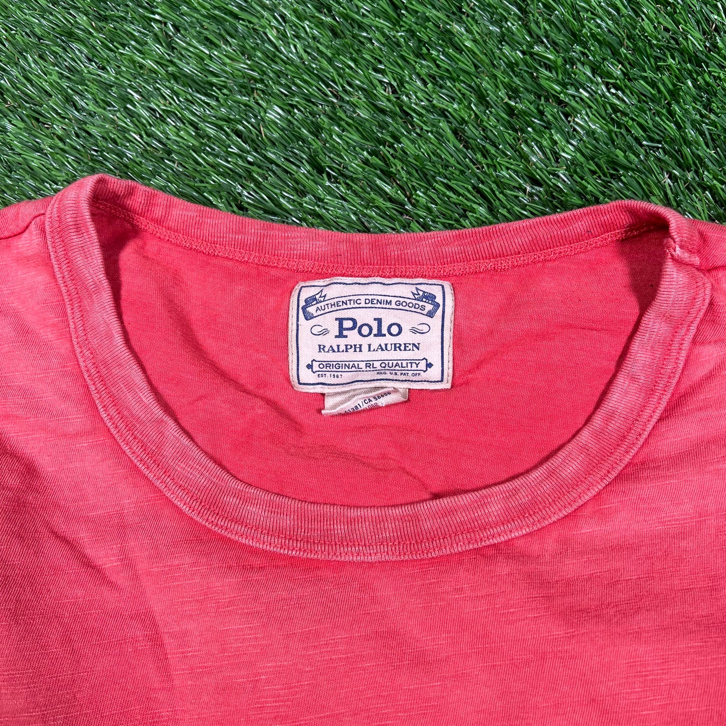 Y2K Polo Ralph Lauren Denim Goods Red Tee Size XXL USED v17780