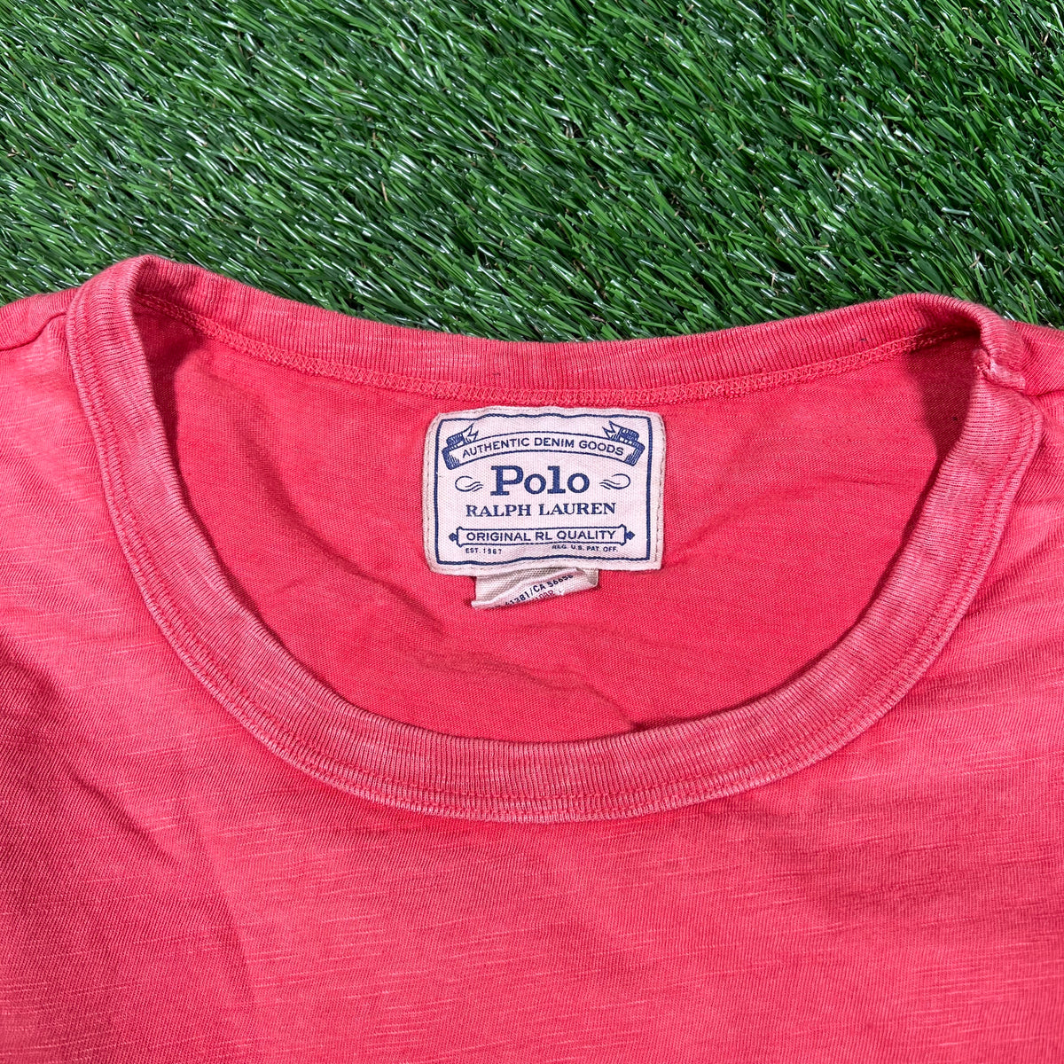 Y2K Polo Ralph Lauren Denim Goods Red Tee Size XXL USED v17780