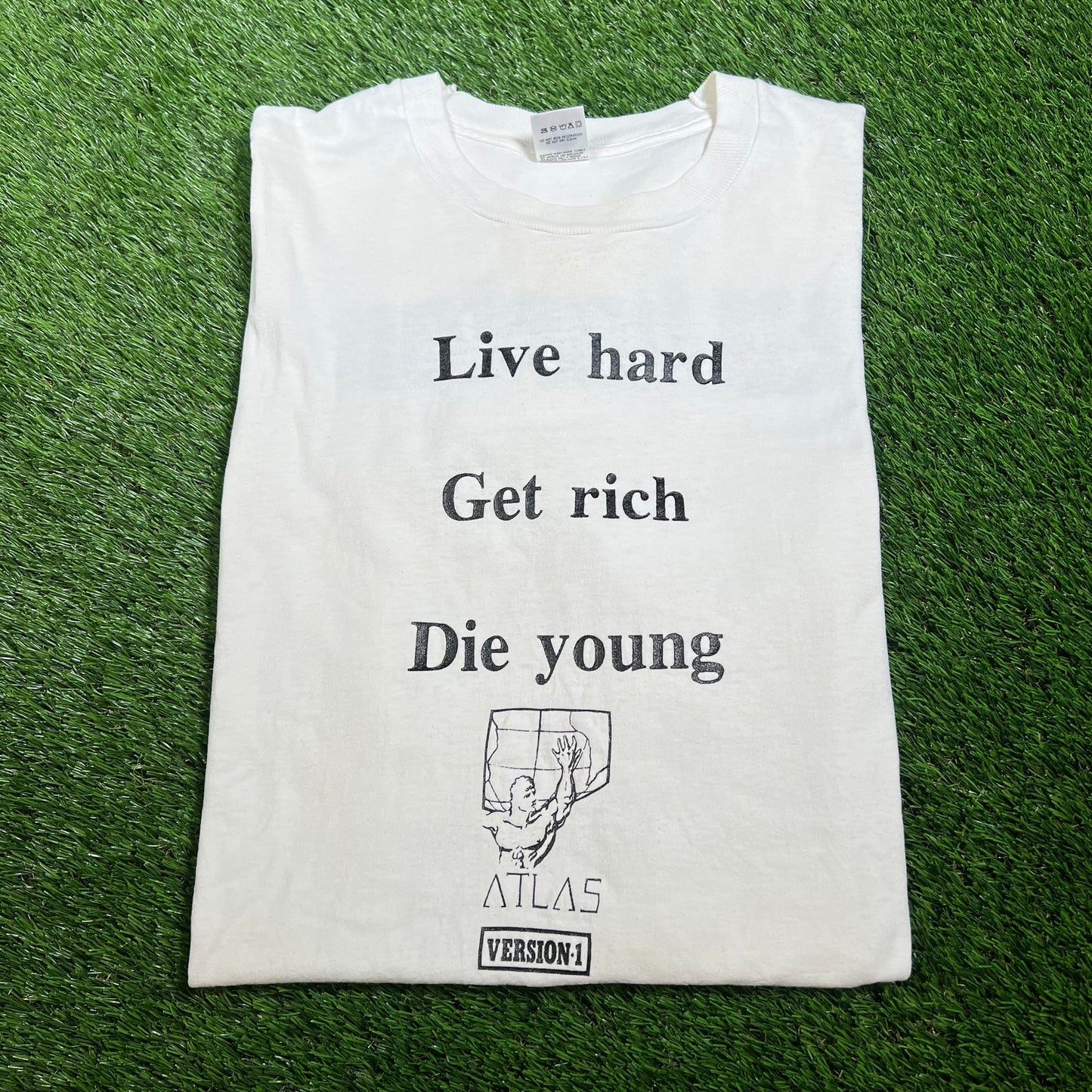 1990s Wharton Live Hard Get Rich Die Young White Tee Size XL USED v16540