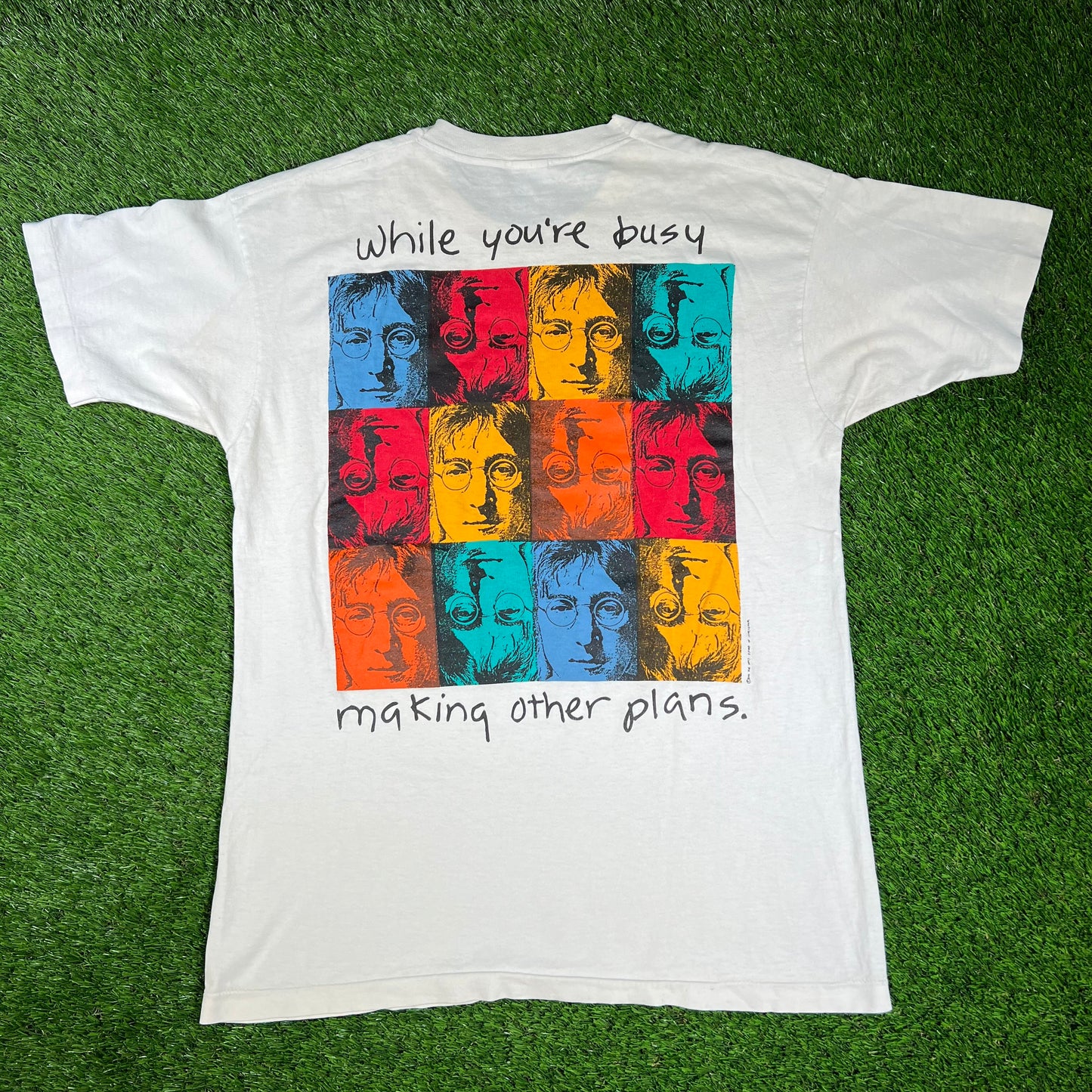 1990s White John Lennon Art Tee Size Large USED v16589