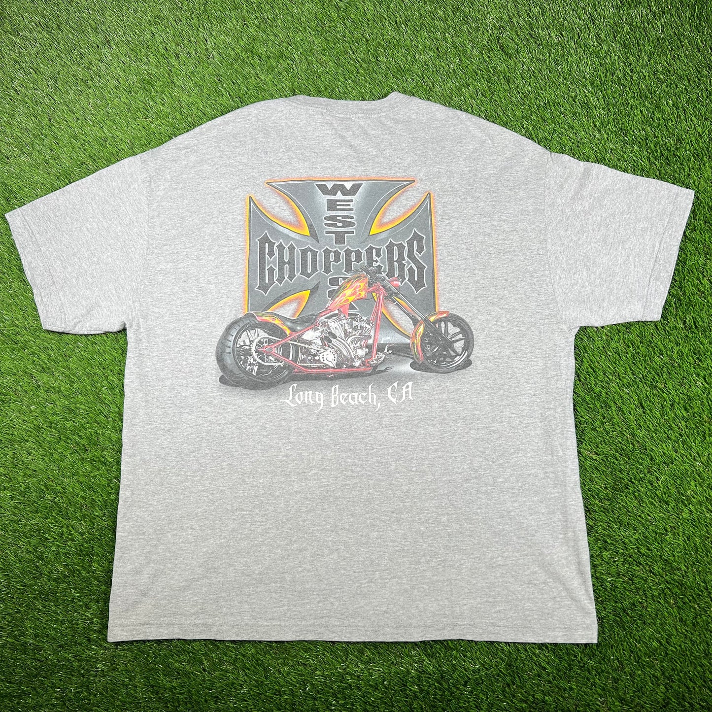 Y2K West Coast Choppers "Long Beach" Grey Tee Size XXL USED v16935