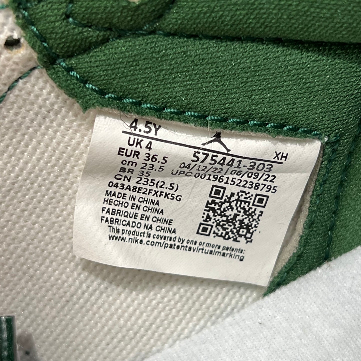 Jordan 1 High Gorge Green Size 4.5Y NEW s16012