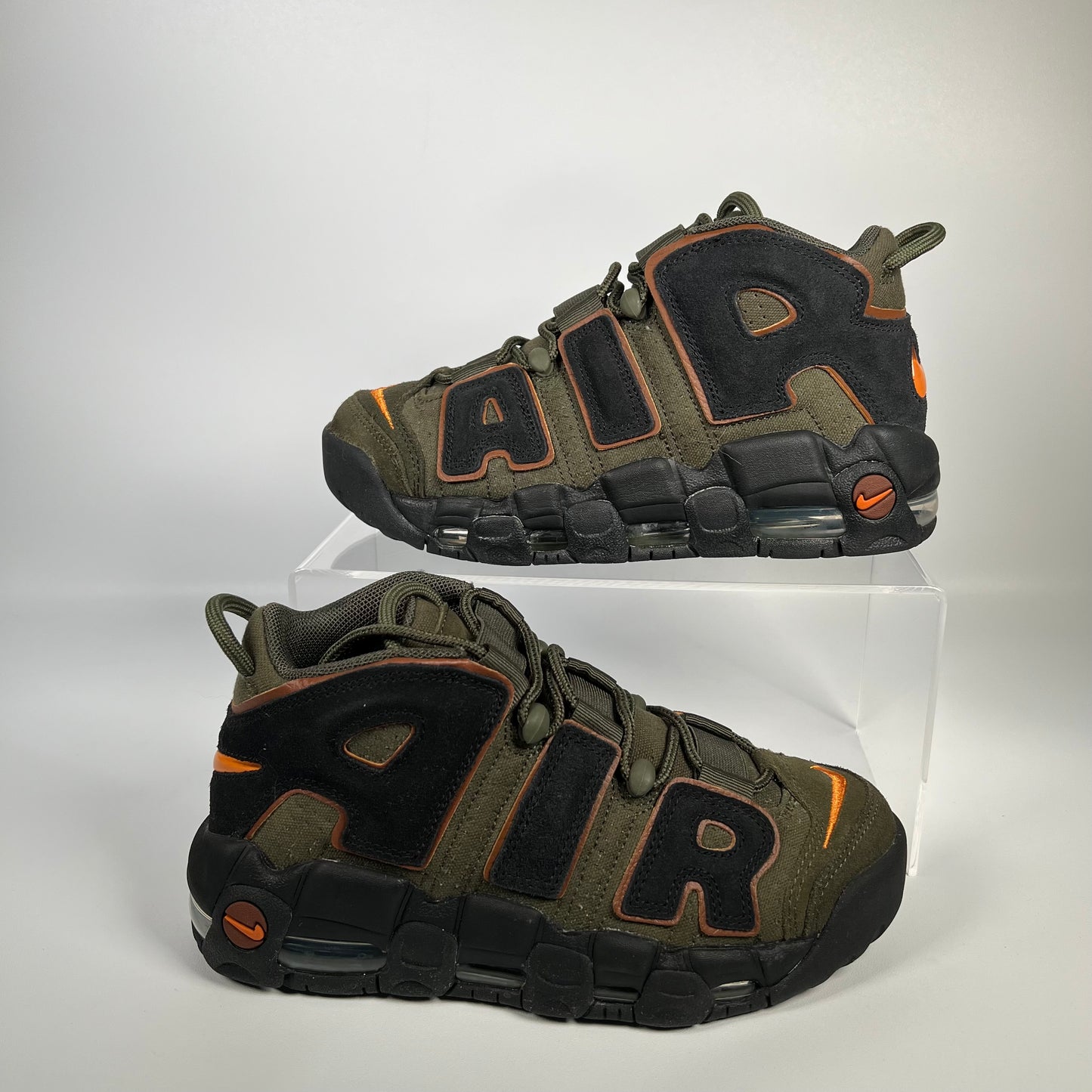 Nike Air More Uptempo 96 Cargo Khaki Alpha Orange (2022) Size 5 USED s17840