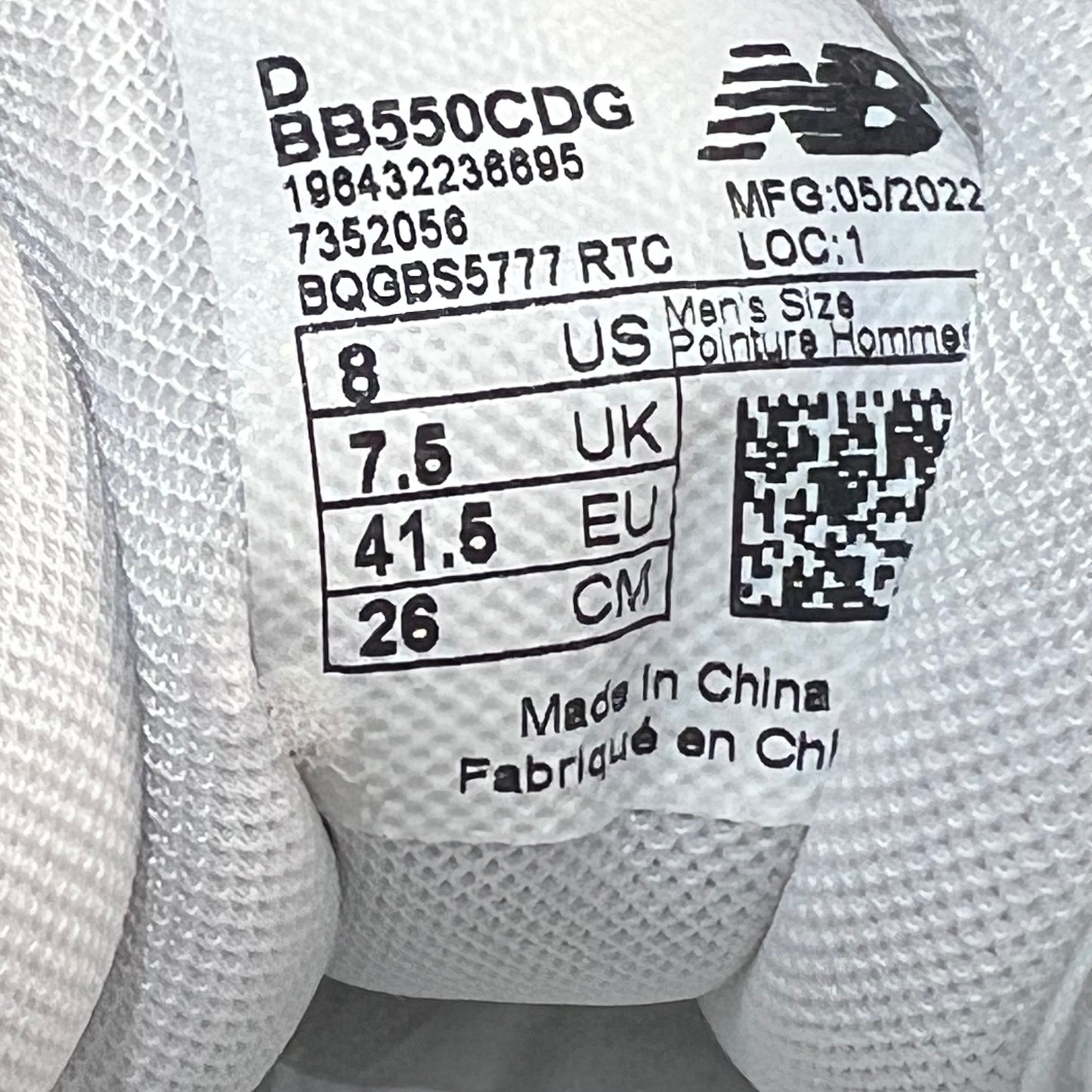 New Balance 550 CDG White/Black Size 8 NEW s10000