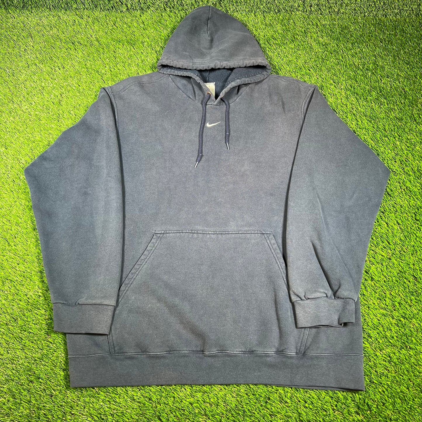 Y2K Nike Navy Center Swoosh Hoodie Size Large USED v16570