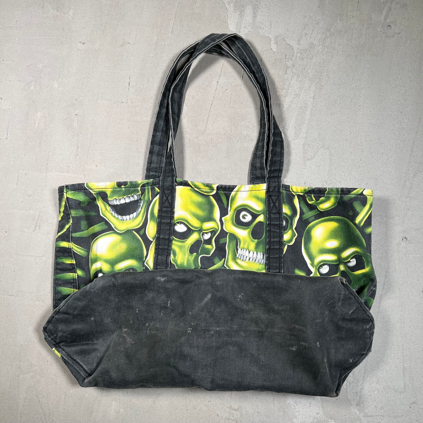 Supreme Skull Pile Denim Green/Black Tote Bag USED x17561