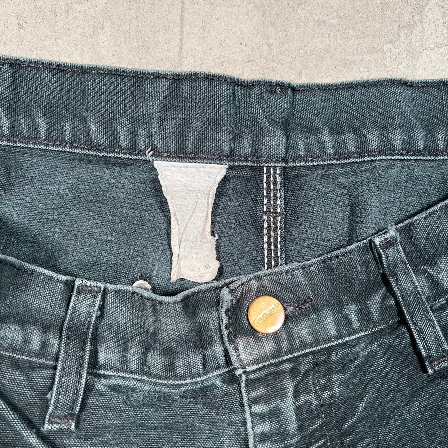 Y2K Carhartt Washed Black Thrashed Double Knees Size 34 USED v19550
