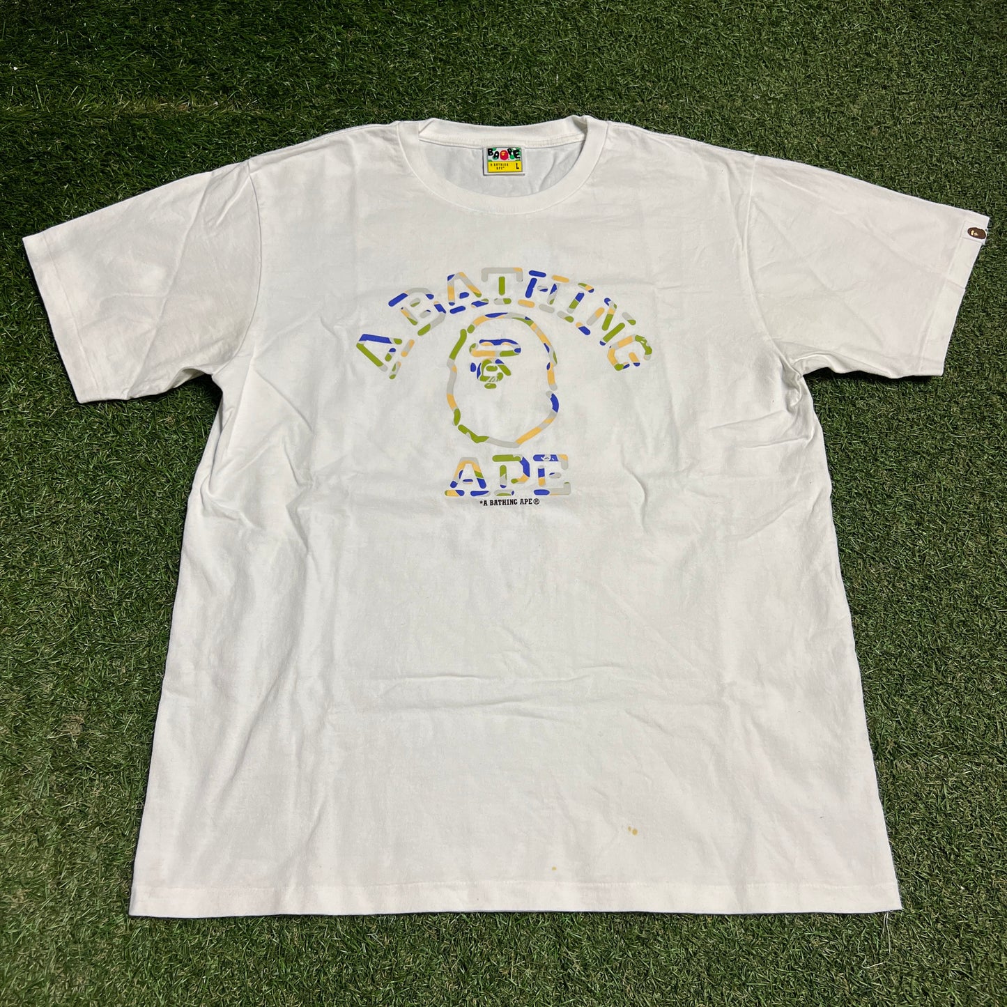 A Bathing Ape New Jersey Bape White Tee Size Large USED x14006