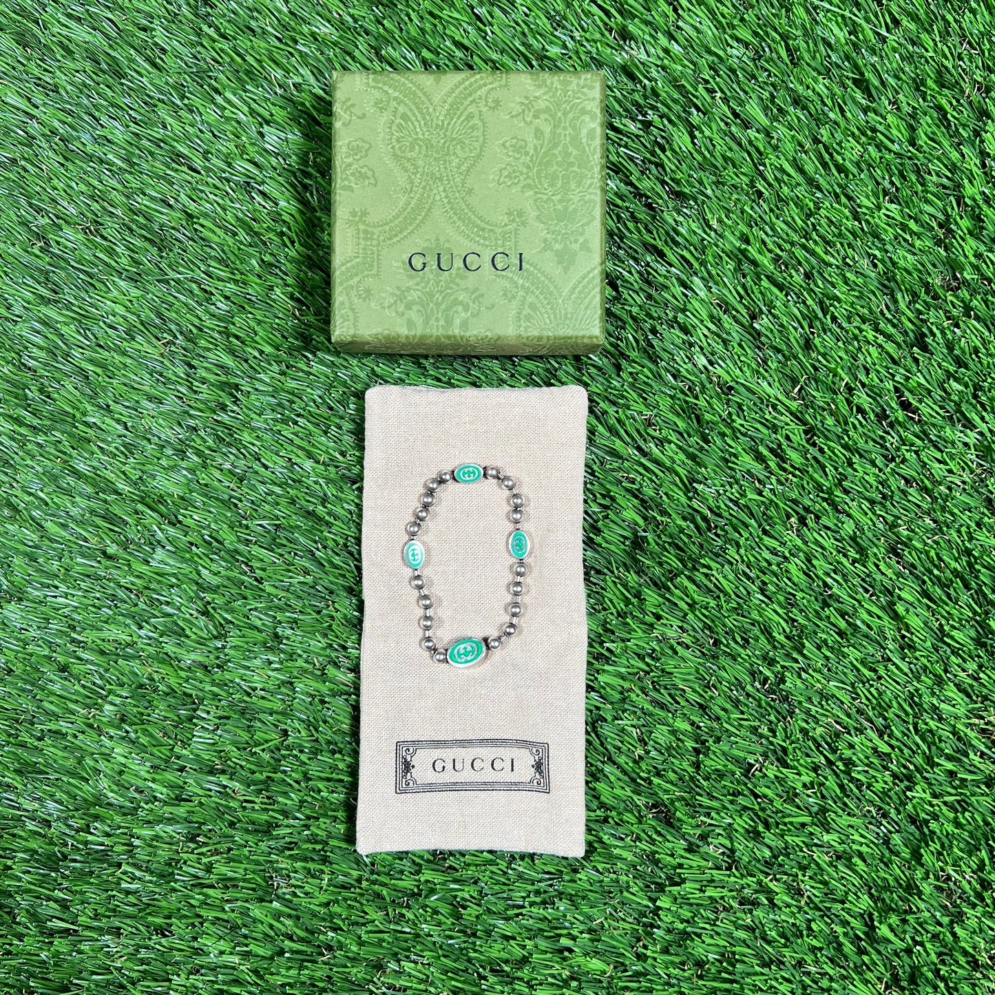 Gucci Interlocking G Sterling Silver Bracelet Size 17 USED x14601