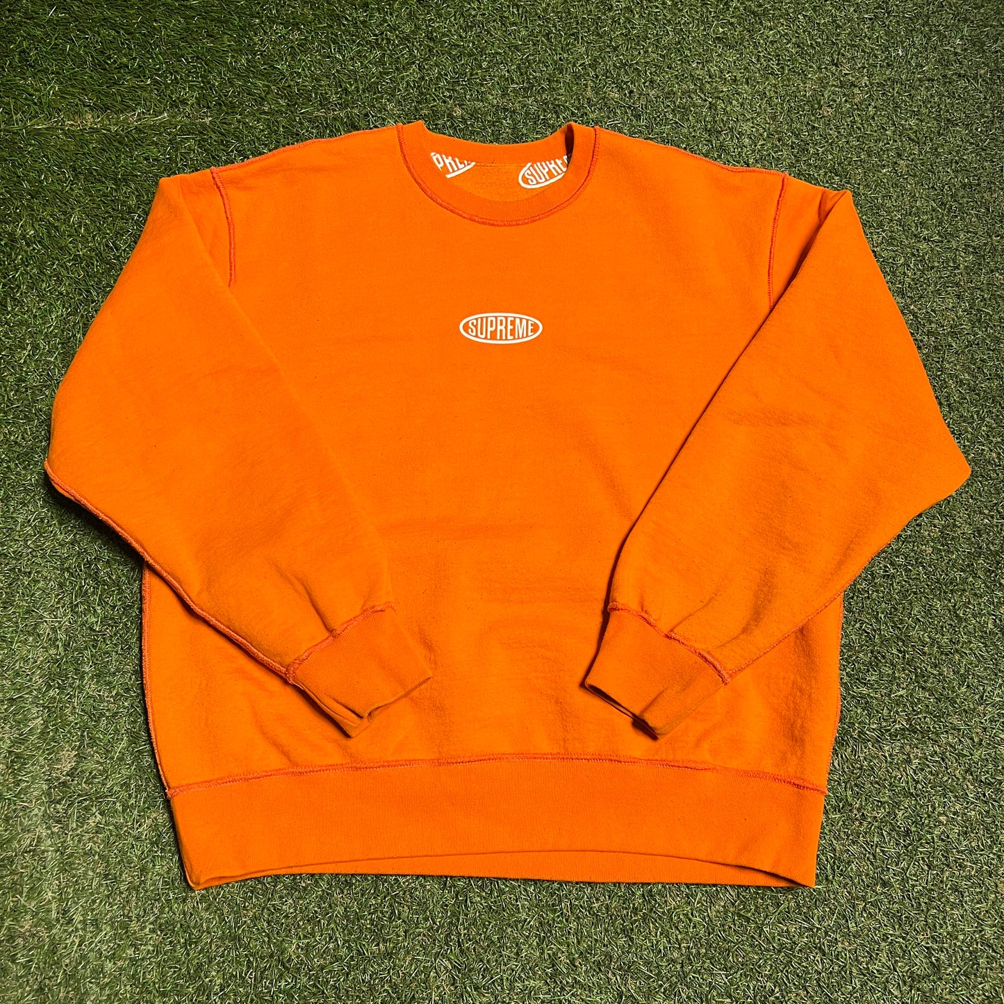 Supreme Reversible Repeat Liner Orange Crewneck Size Medium USED x13924