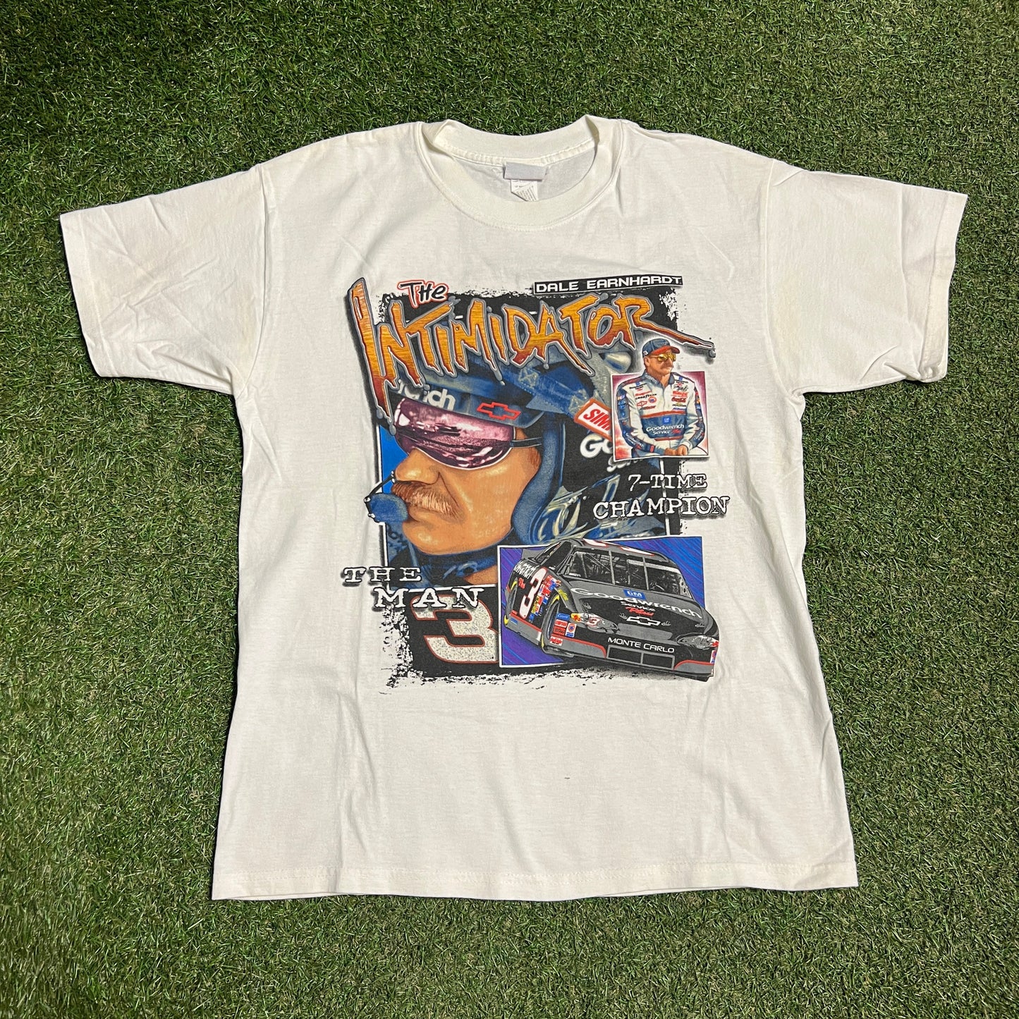 1990s Dale Earnhardt The Intimidator The Champ The Man White Tee Size Large USED v16267