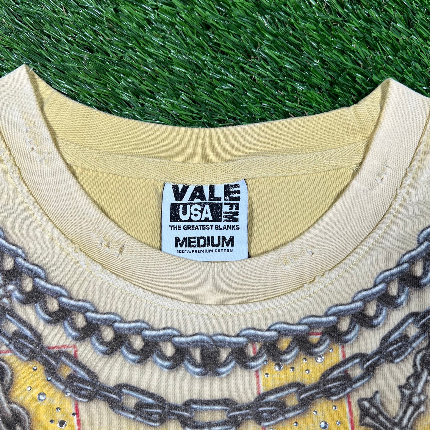 Vale Valley Dreams Rhinestone Wu-Tang Yellow Tee Size Medium NEW x14404