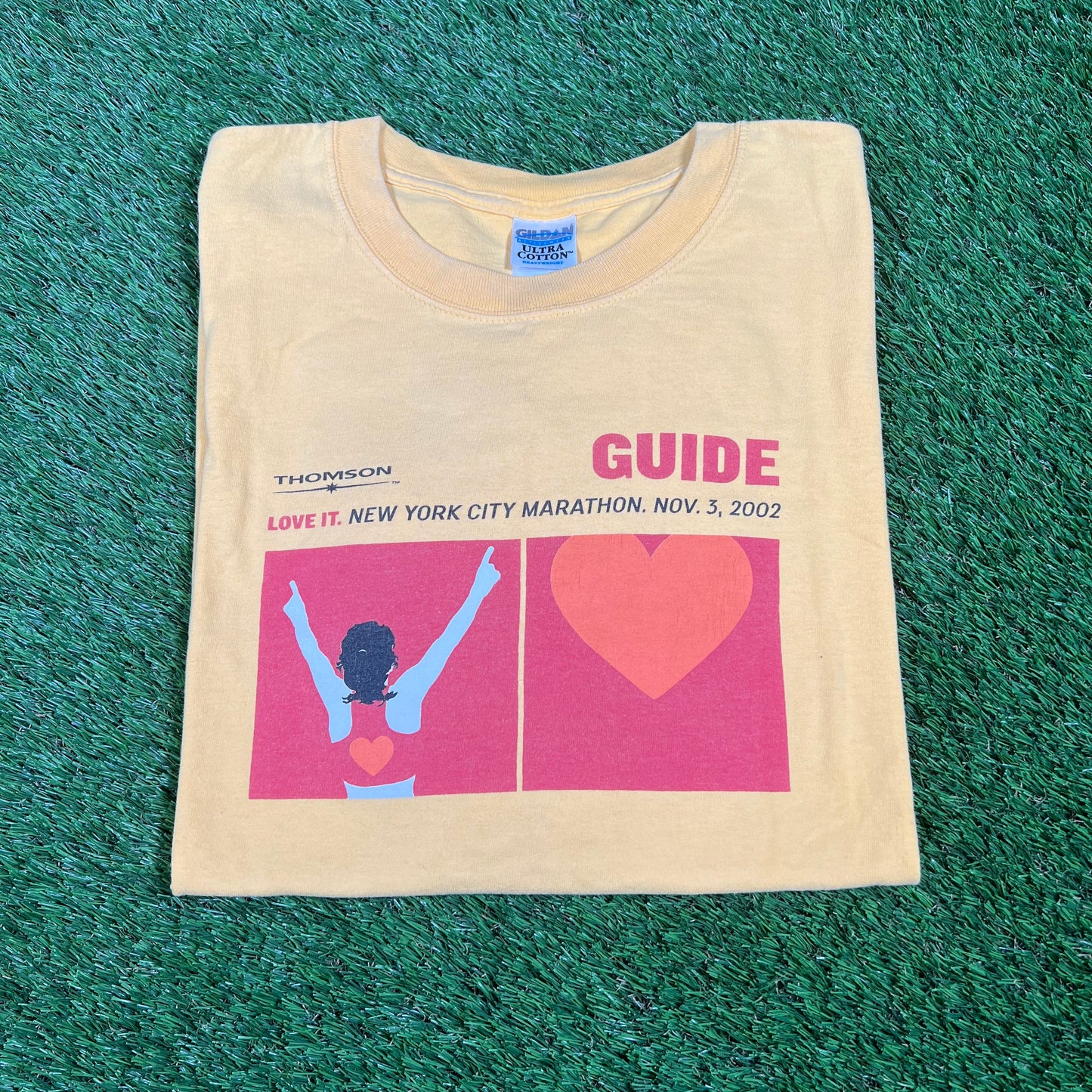 2002 New York City Marathon Yellow Tee Size XL USED v16551