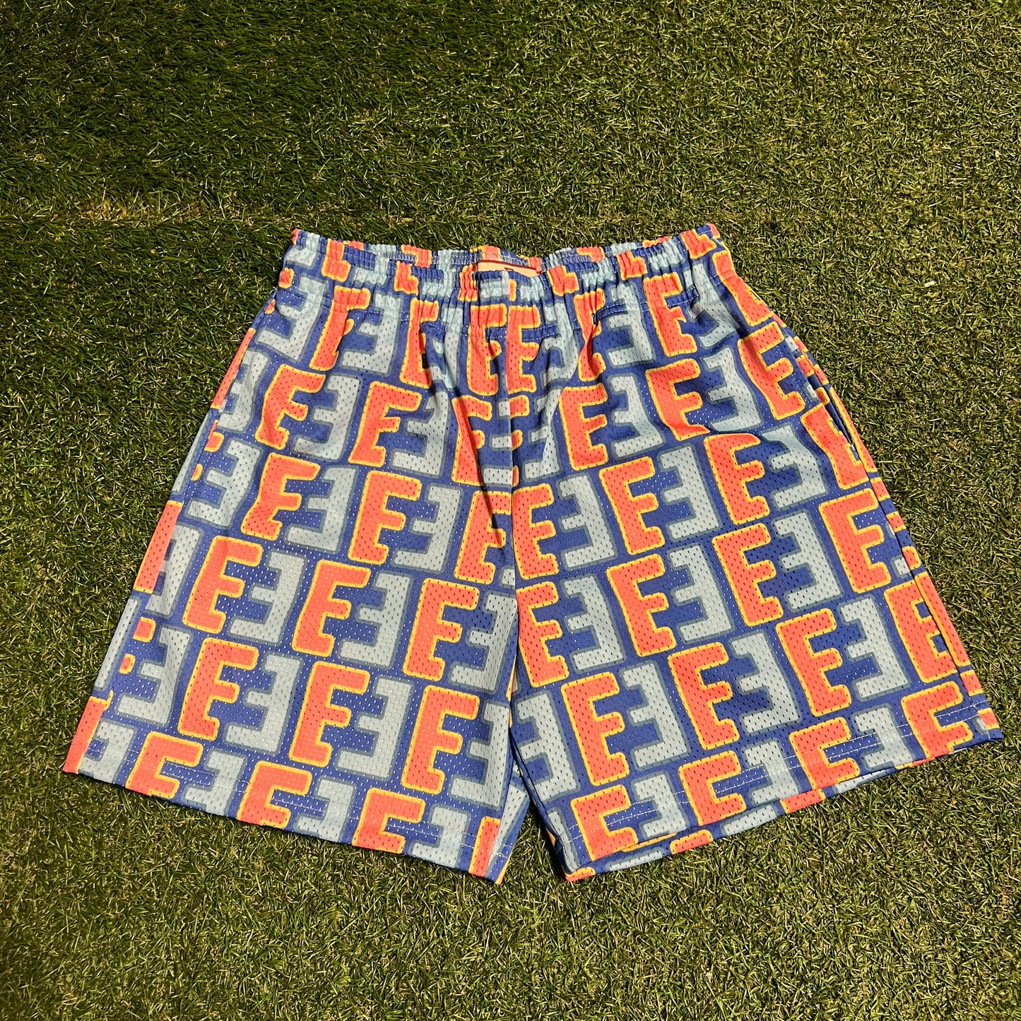 Eric Emanuel EE Repeat Logo Blue/Pink Shorts Size Small NEW x13458