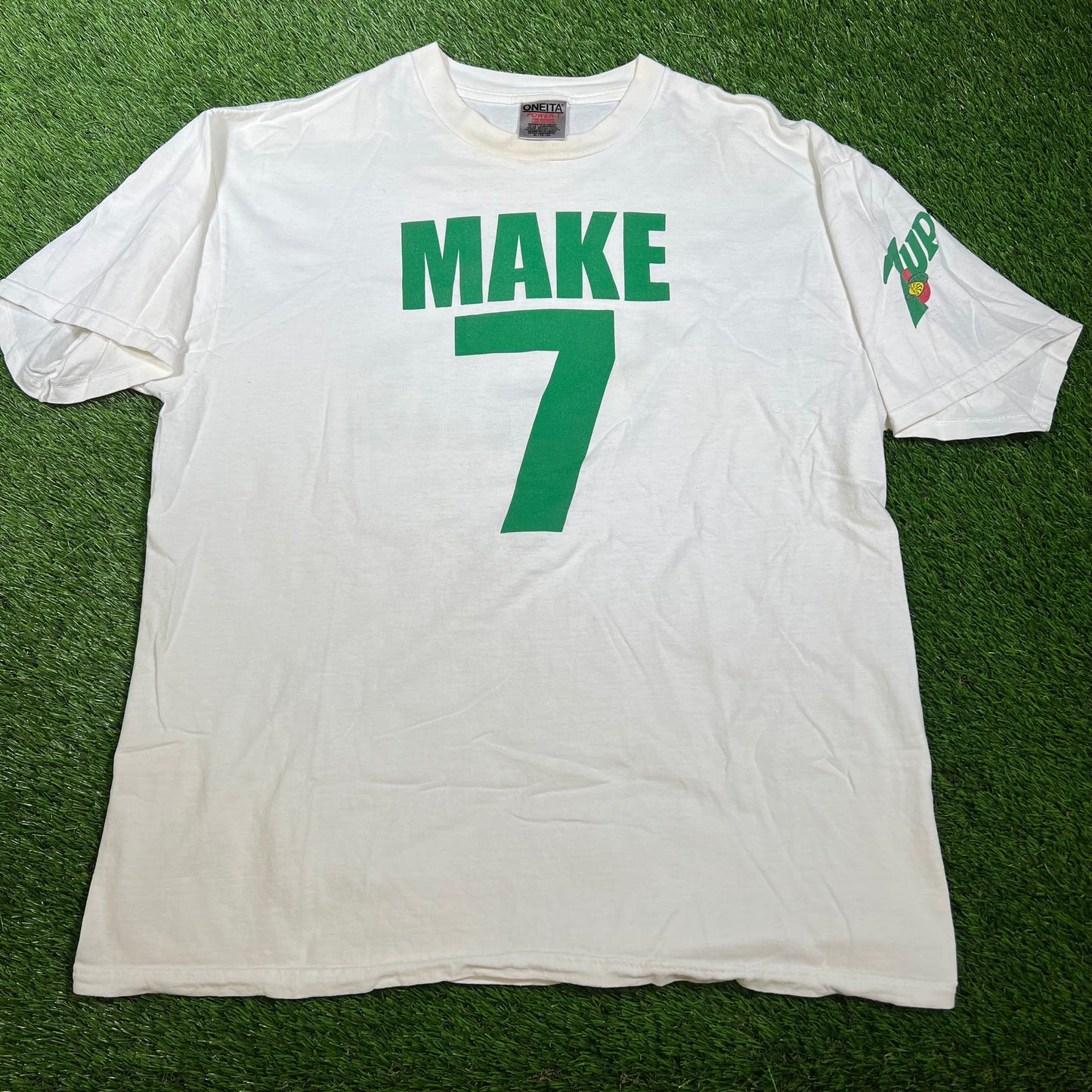 1990s 7UP Make 7 Tee White and Green Size XL USED V16539
