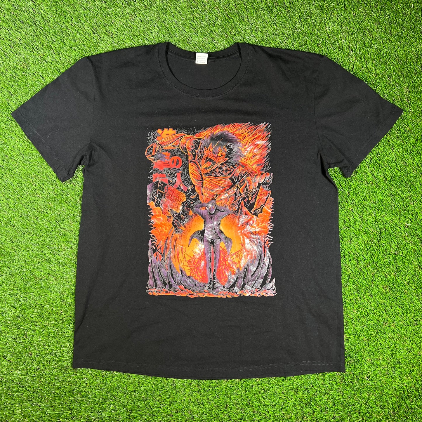 Black Modern Anime Flames Shirt Size XXL USED v16664