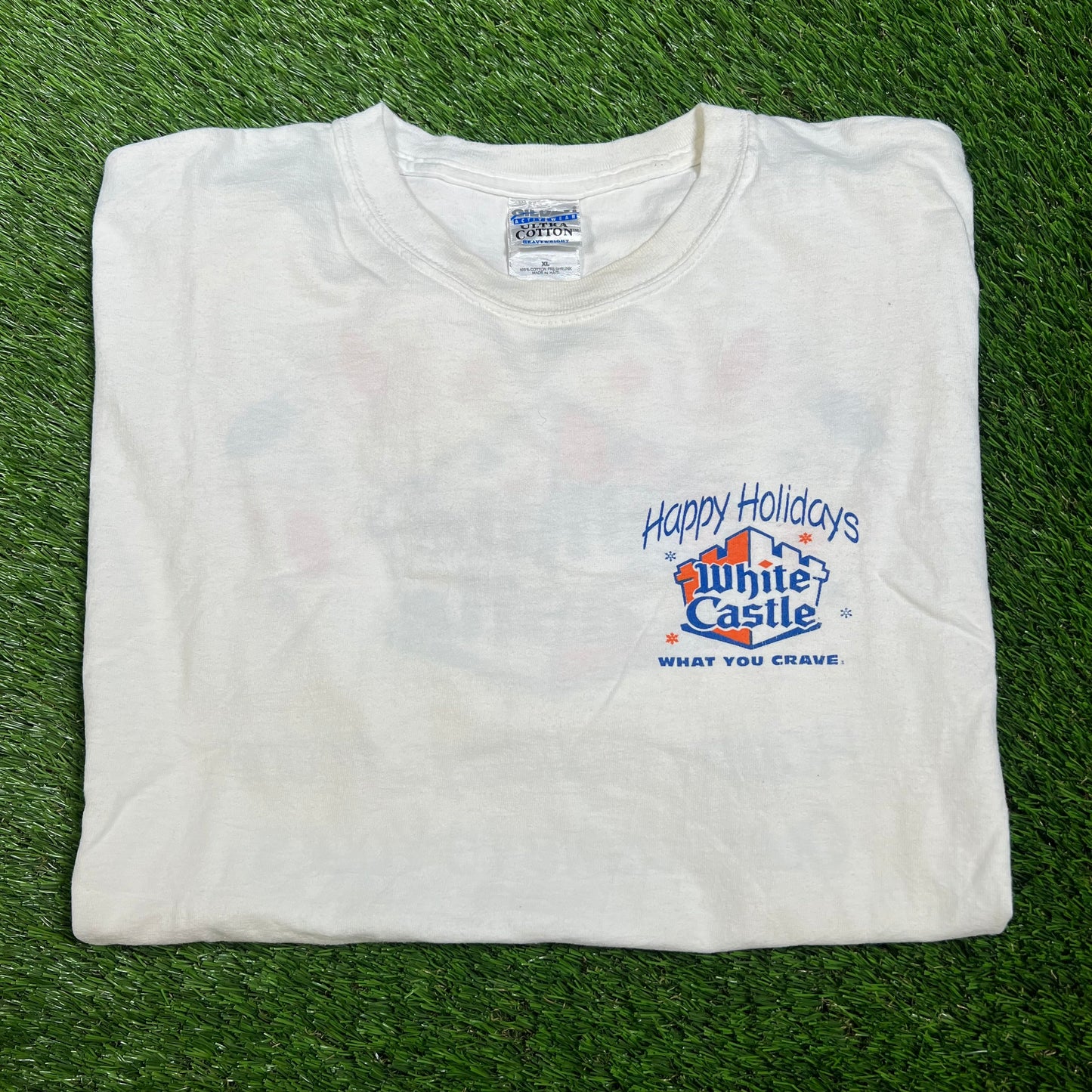 1990s White Castle Happy Holidays White Tee Size XL USED V16541