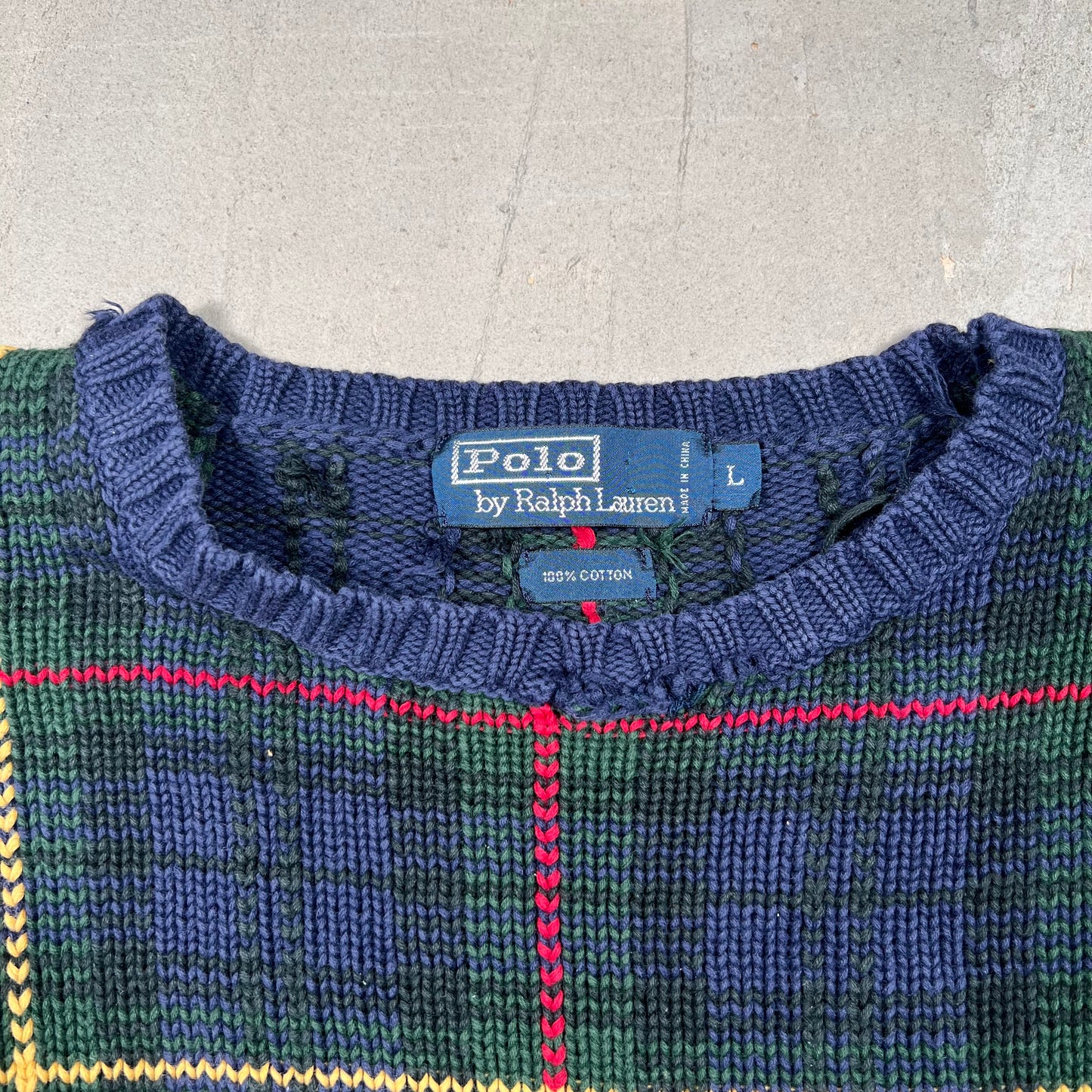 Polo Ralph Lauren Navy Plaid Crewneck Size Large USED v19111