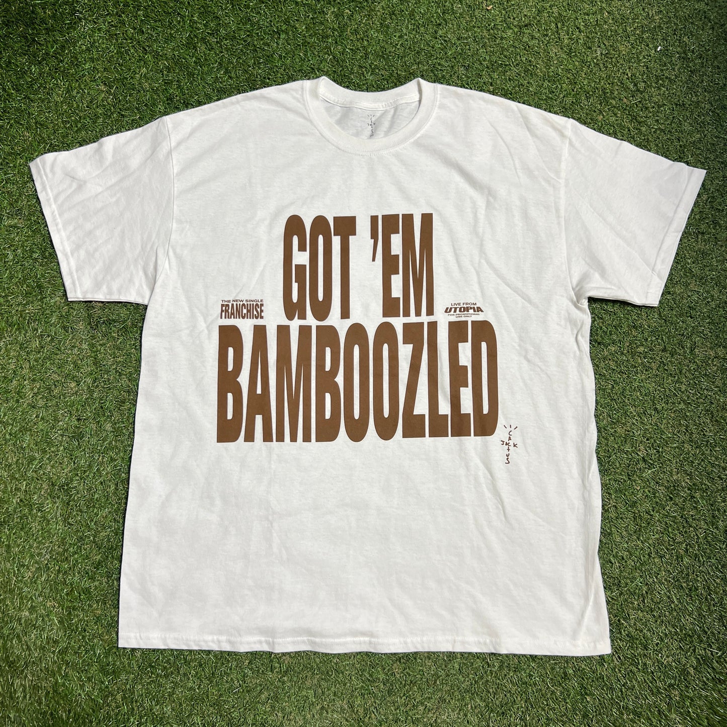 Travis Scott Got Em Bamboozled White Tee Size XL USED x13491