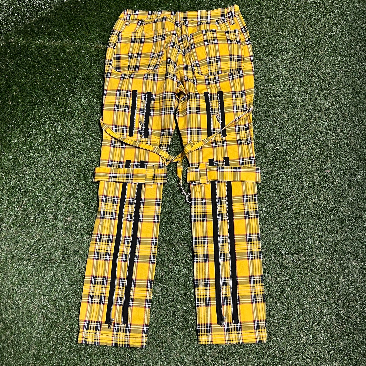 Tripp NYC Yellow Plaid Strap Pants Size 36 NEW x13852