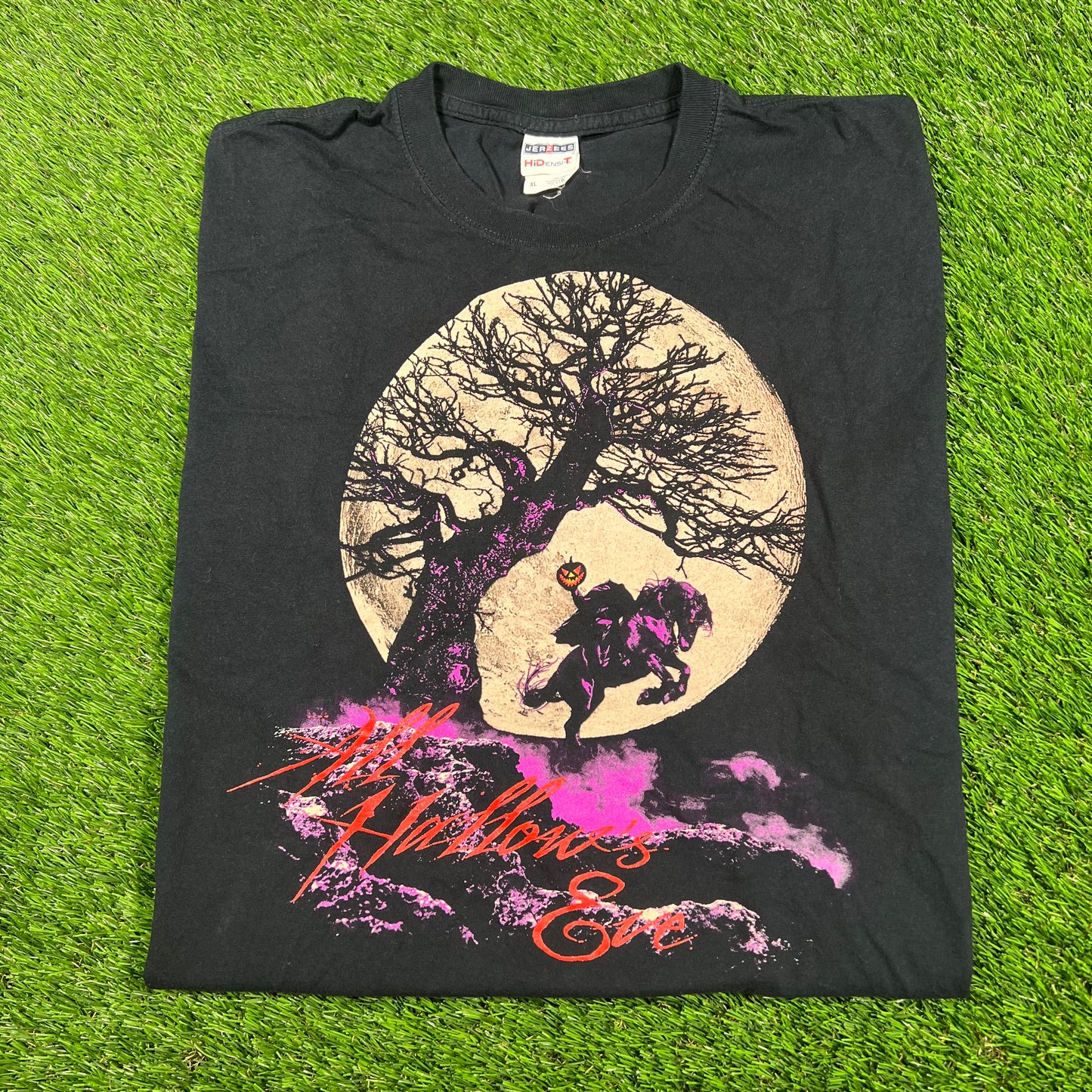 "All Hallow's Eve" Headless Horseman Black Tee Size XL USED v17014