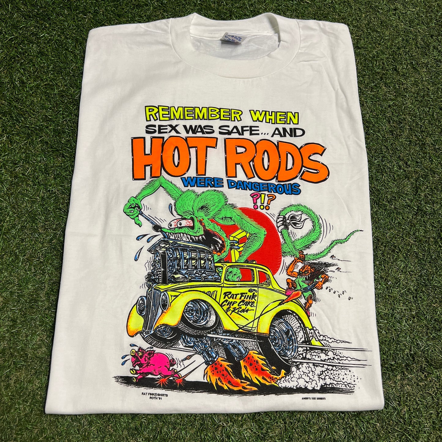 1991 Rat Fink Sex Was Safe Hot Rods White Tee Size XXL NEW v16429