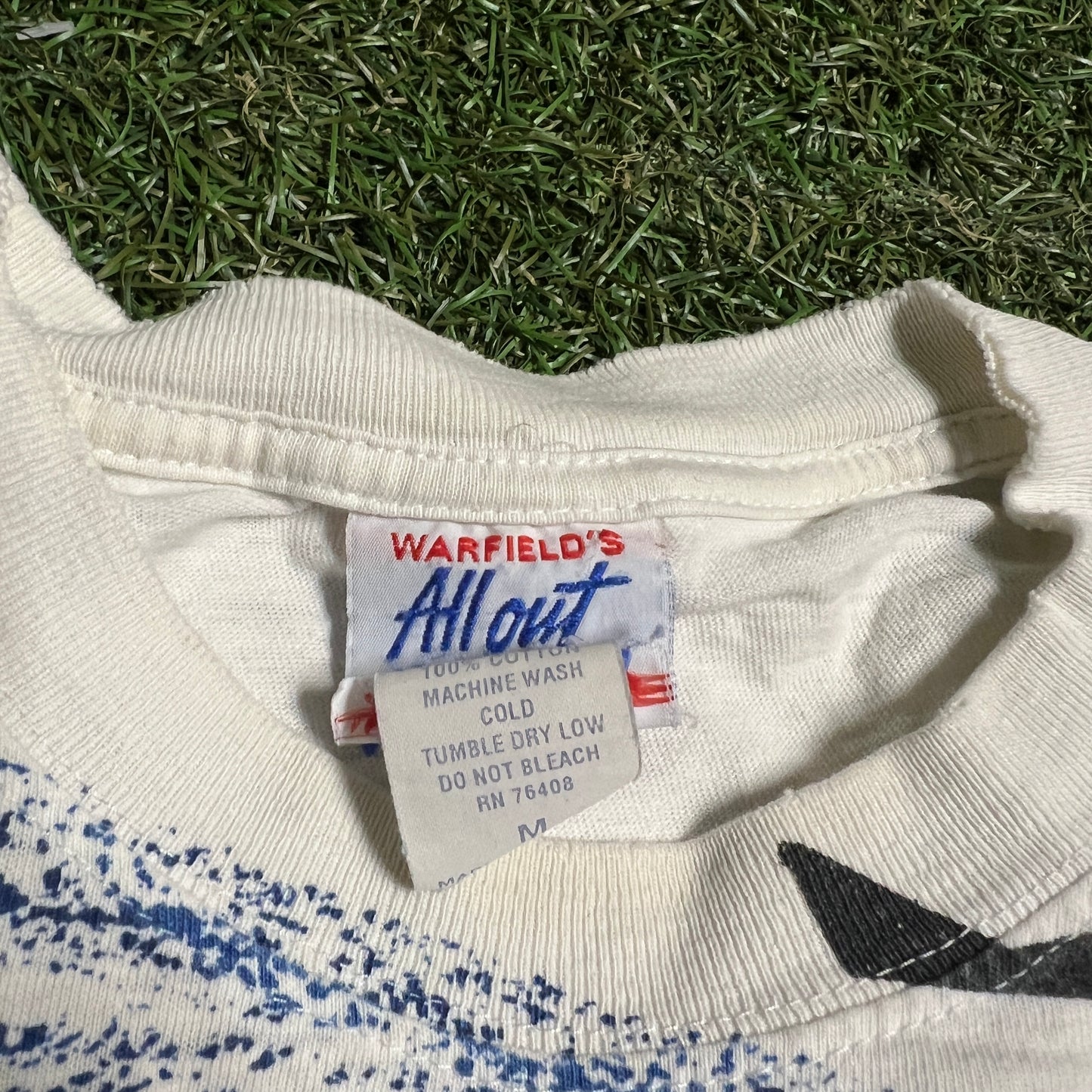 1995 Dallas Cowboys All Out Fan Tag AOP White Tee Size Medium USED v16313