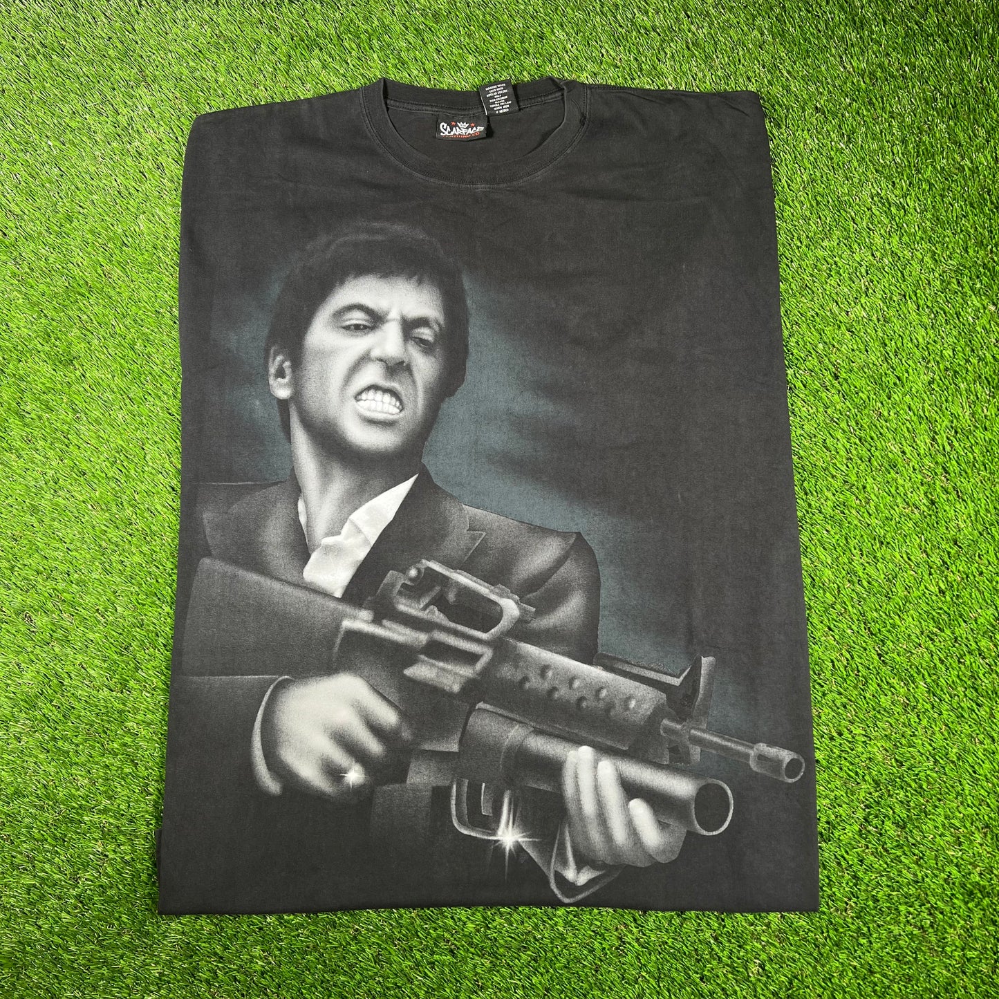 Y2K Scarface Tony Shooting Black Tee Size XXL USED v16755