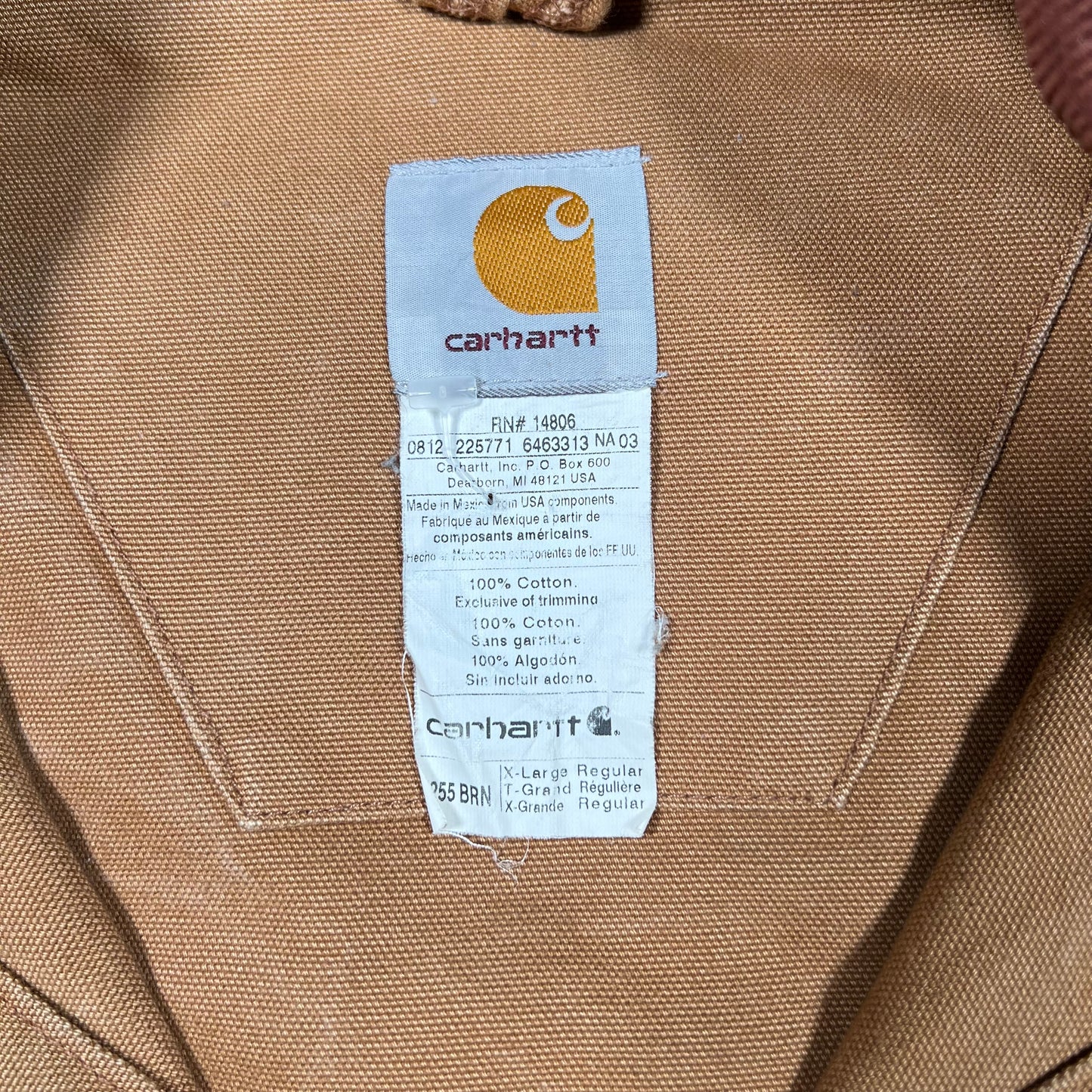 Y2K Carhartt Brown Tan Light Jacket Brown Collar Size XL USED v17068