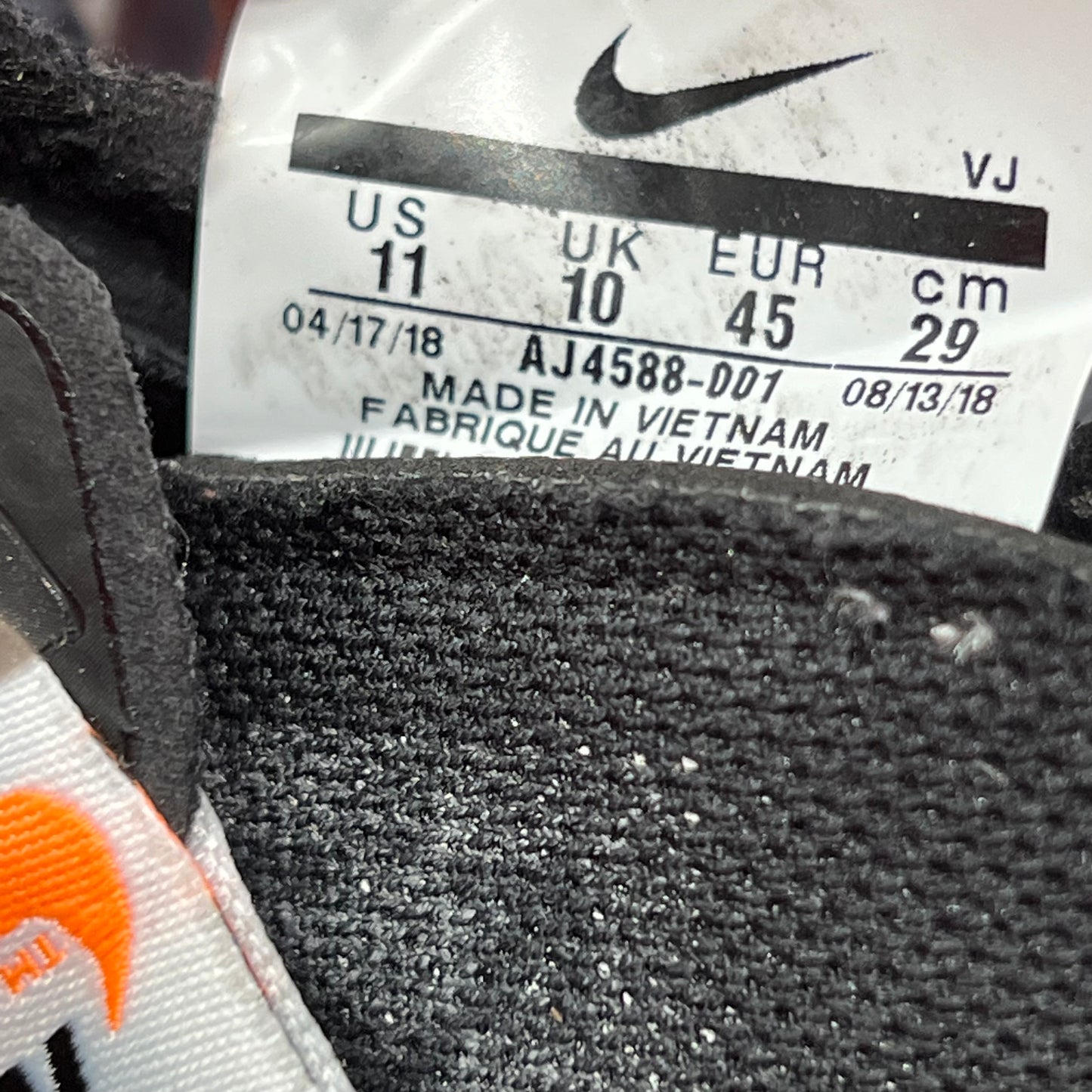 Nike Zoom Fly Off-White Black Silver (2018) Size 11 USED s19367