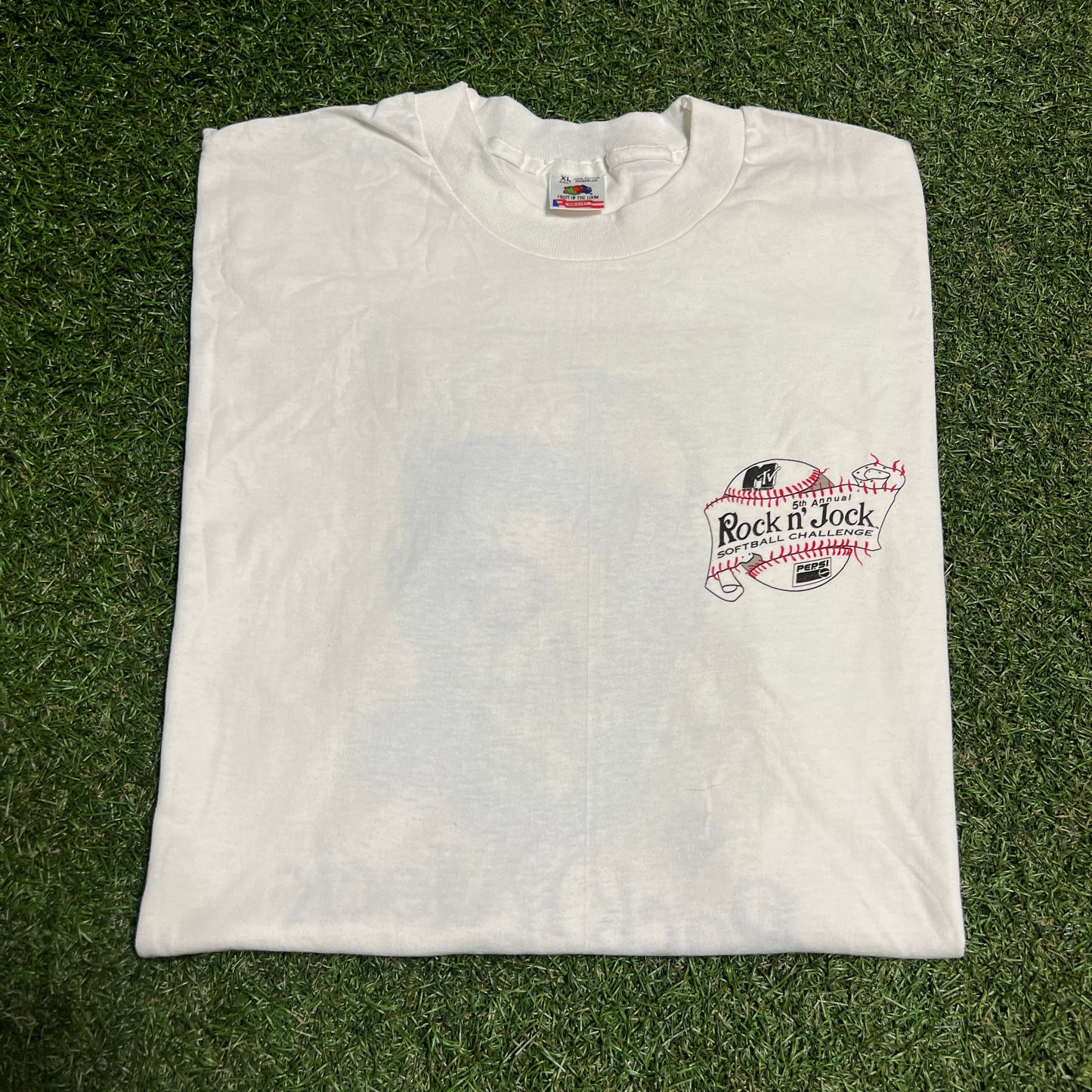 1990s MTV Rock n Jock Softball White Tee Size XL USED v16150