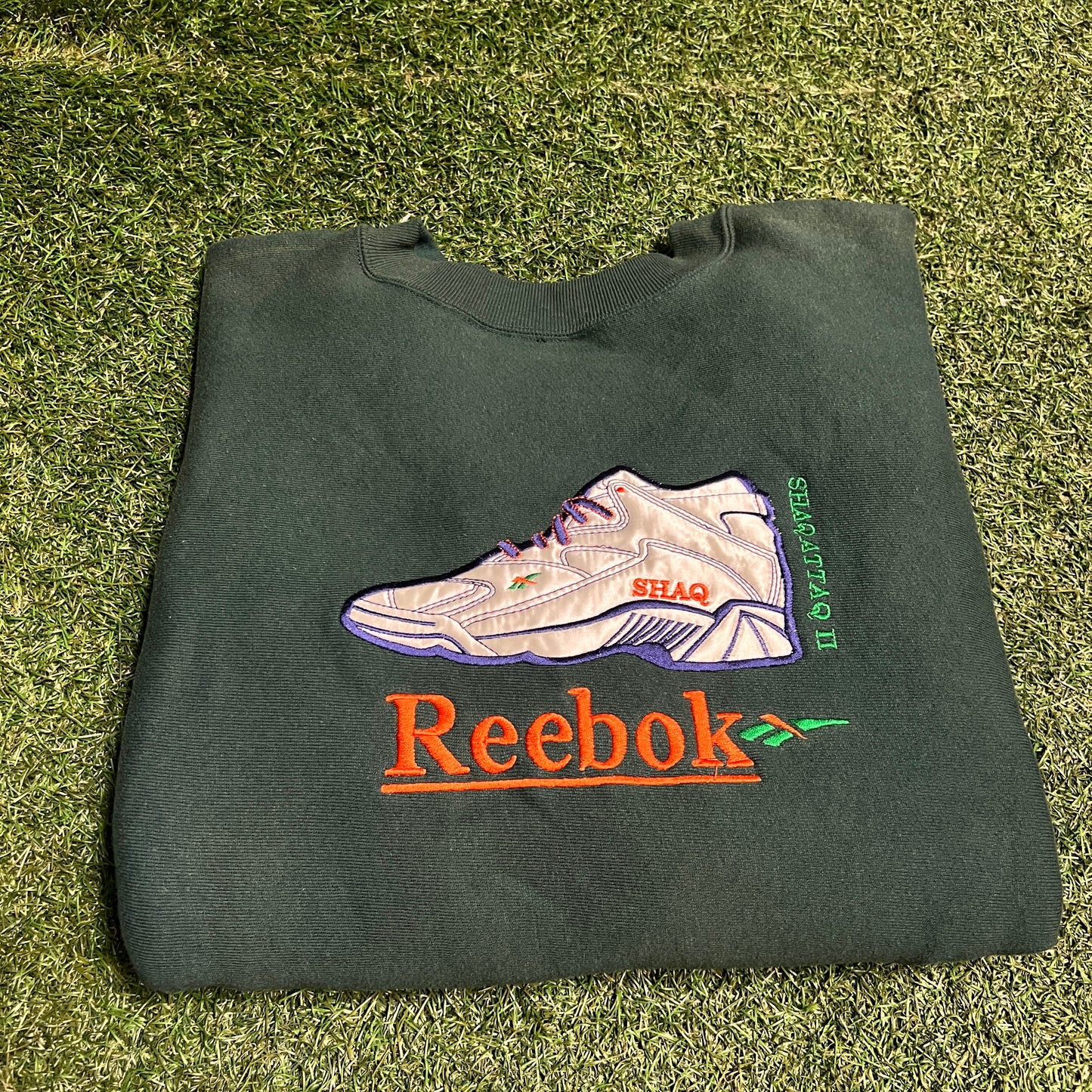 1990s Reebok Shaqattaq 2 Green Crewneck Size XL USED v16218