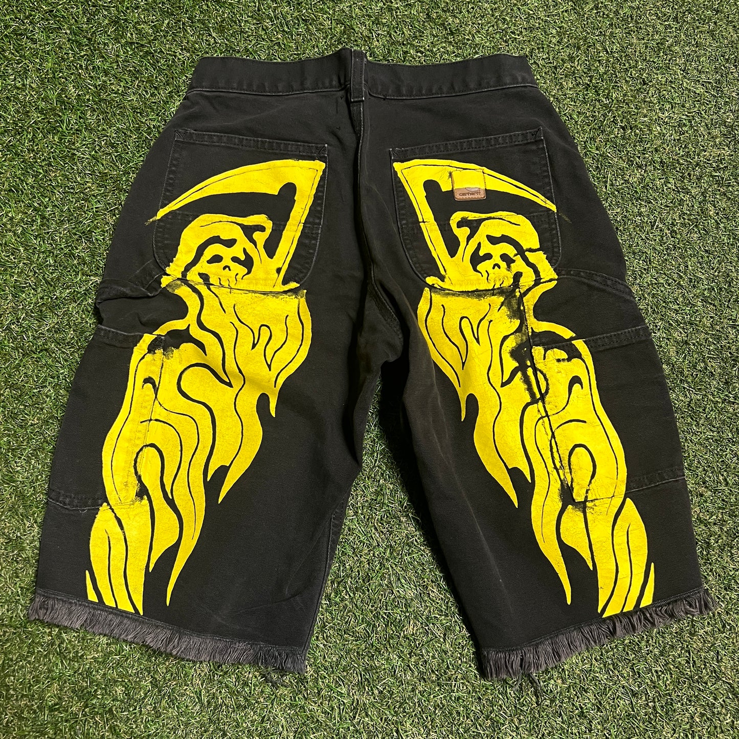 Warren Lotas x Carhartt Black Work Shorts Yellow Back Hit Size 30 USED x13931