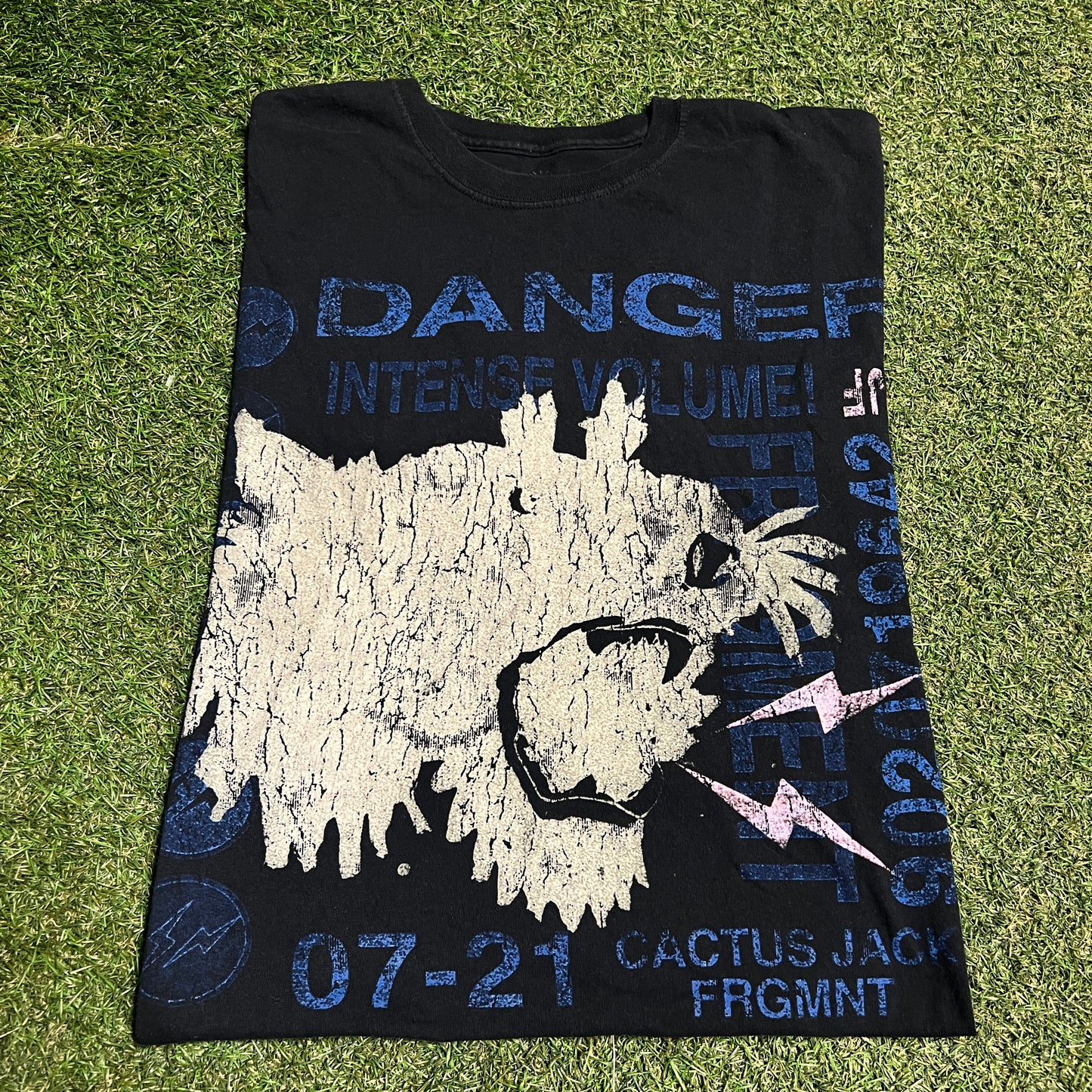 Cactus Jack x Fragment Black "Danger" Tee Size Large USED x13861