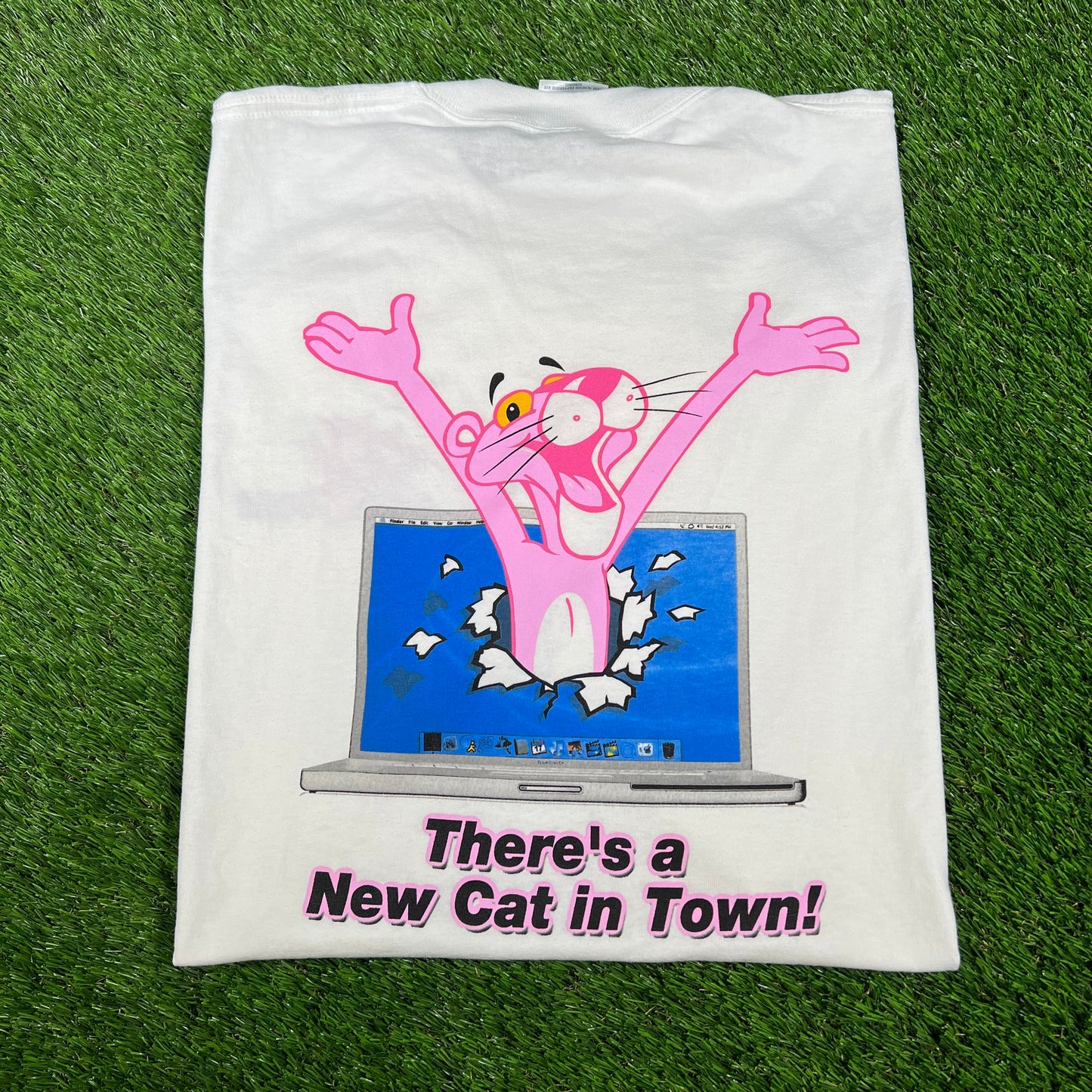 1990s Pink Panther New Cat In Town White Tee Size XXL USED v16616
