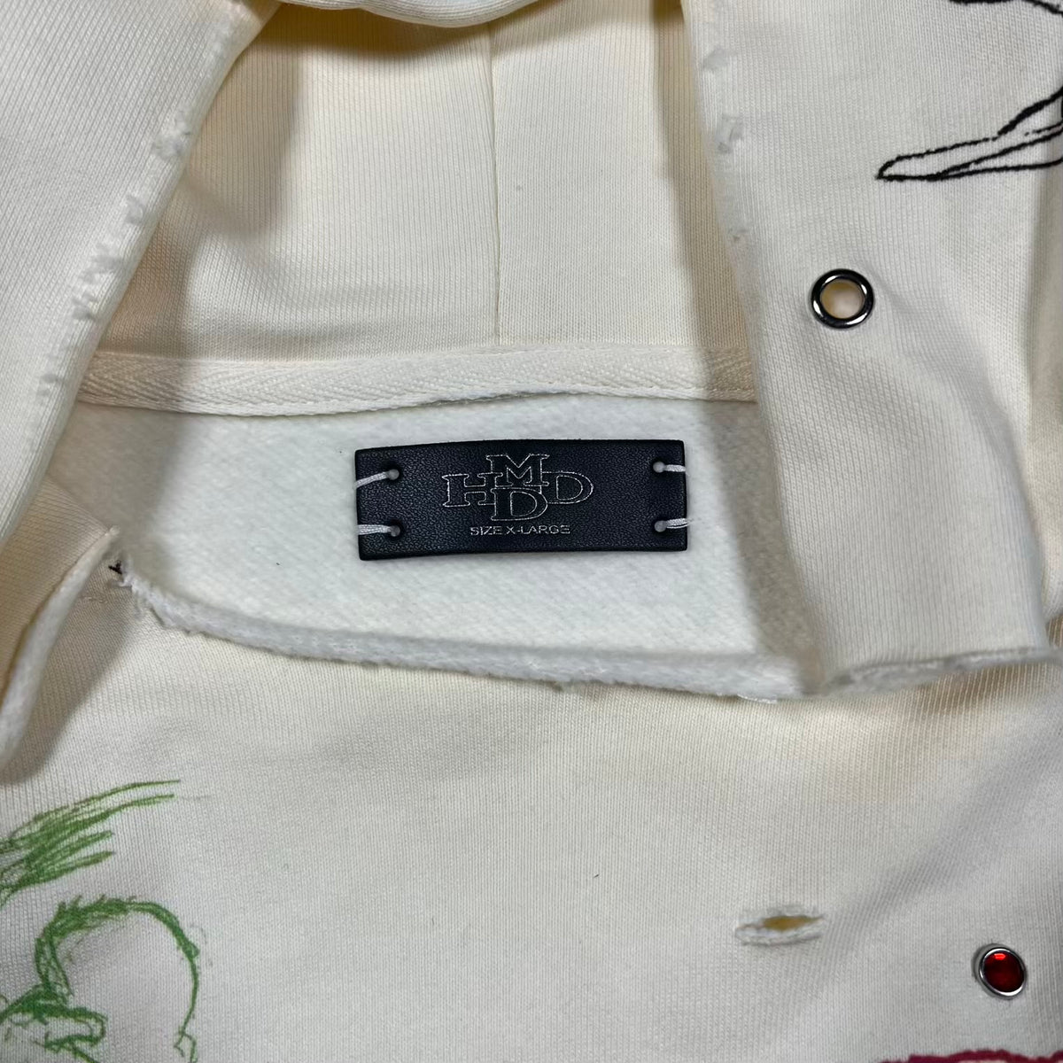 HMDD Sketch Cream Hoodie Size XL USED x18679