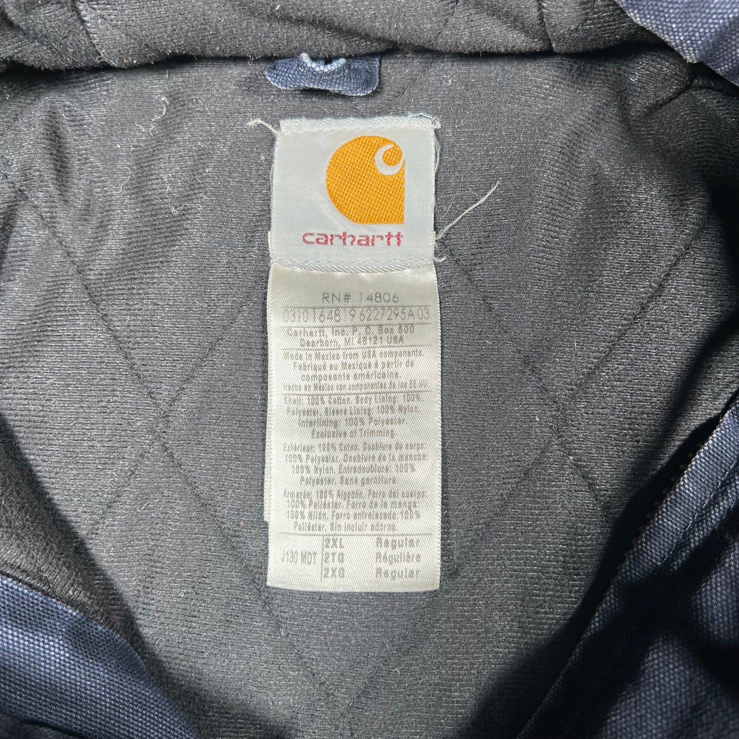 Y2K Carhartt Navy Hoodied Work Wear Jacket Size XXL USED v16906