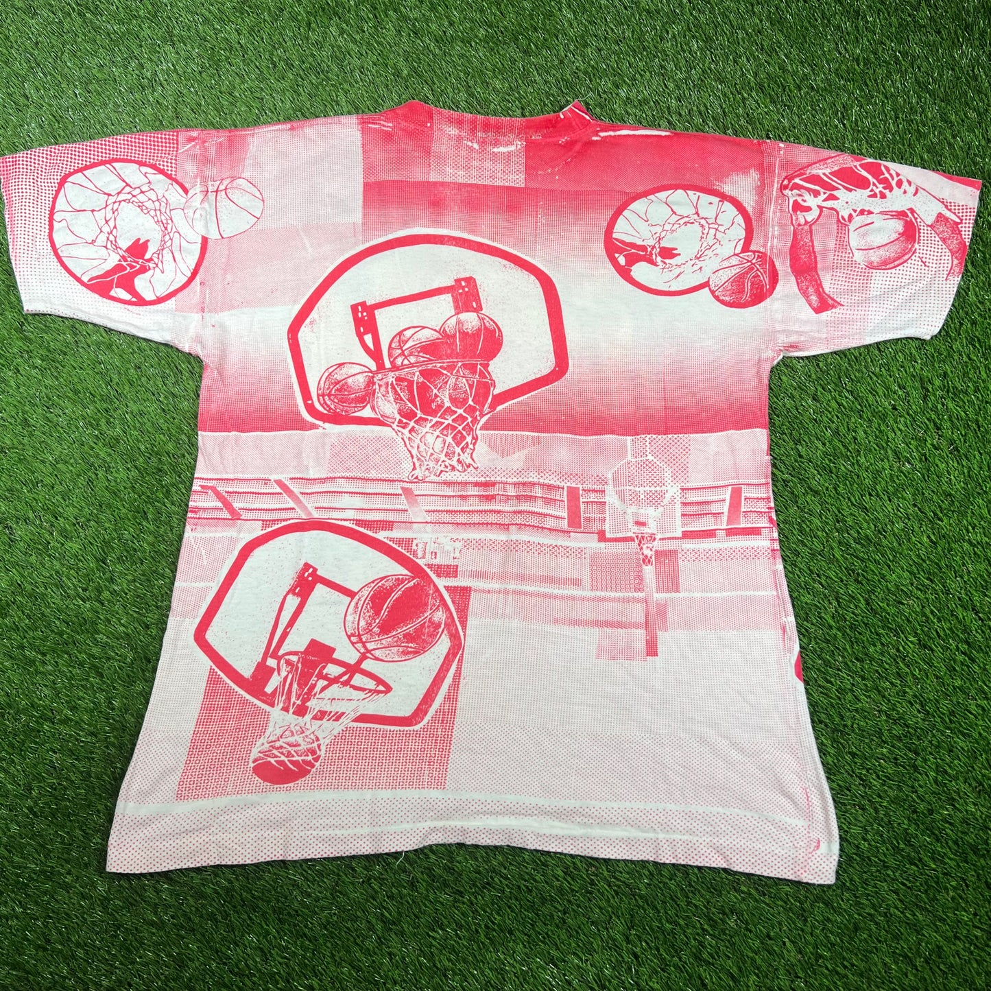 1992 Chicago Bulls Back 2 Back AOP Red/White Tee Size XL USED v16735